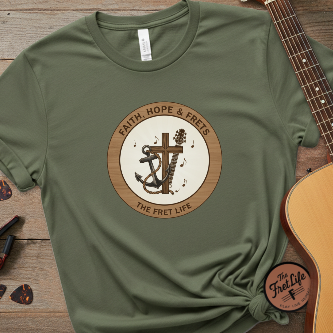 Faith Hope & Frets T-Shirt | Christian Guitar Worship Music Tee