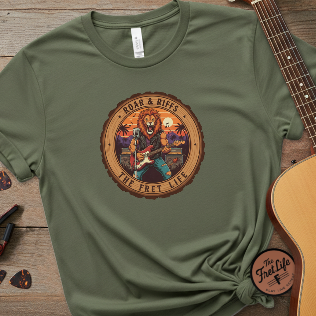 Roar & Riffs: The Lion Rock Star Fret Life Tee