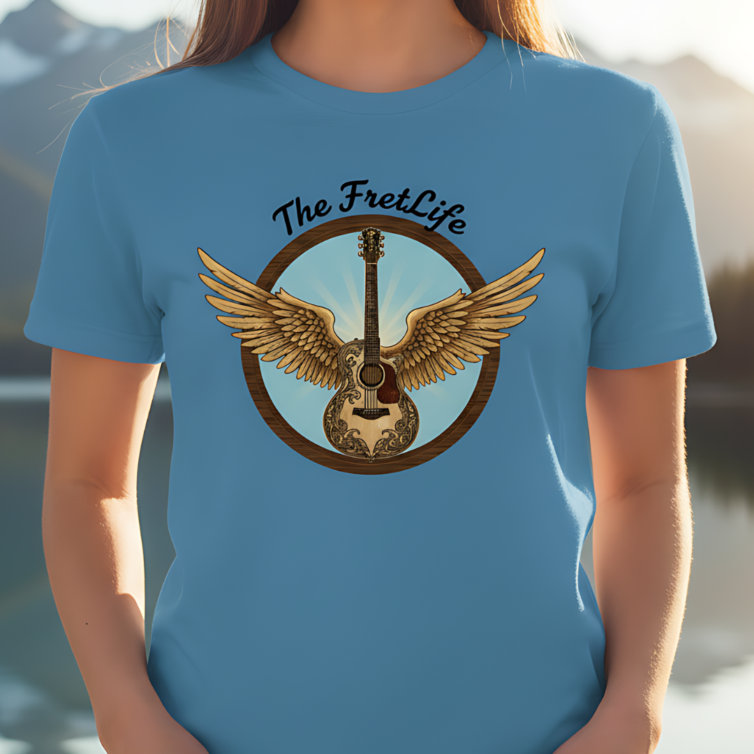 Winged Guitar T-shirt - The Fret Life Logo, Music Lover Gift