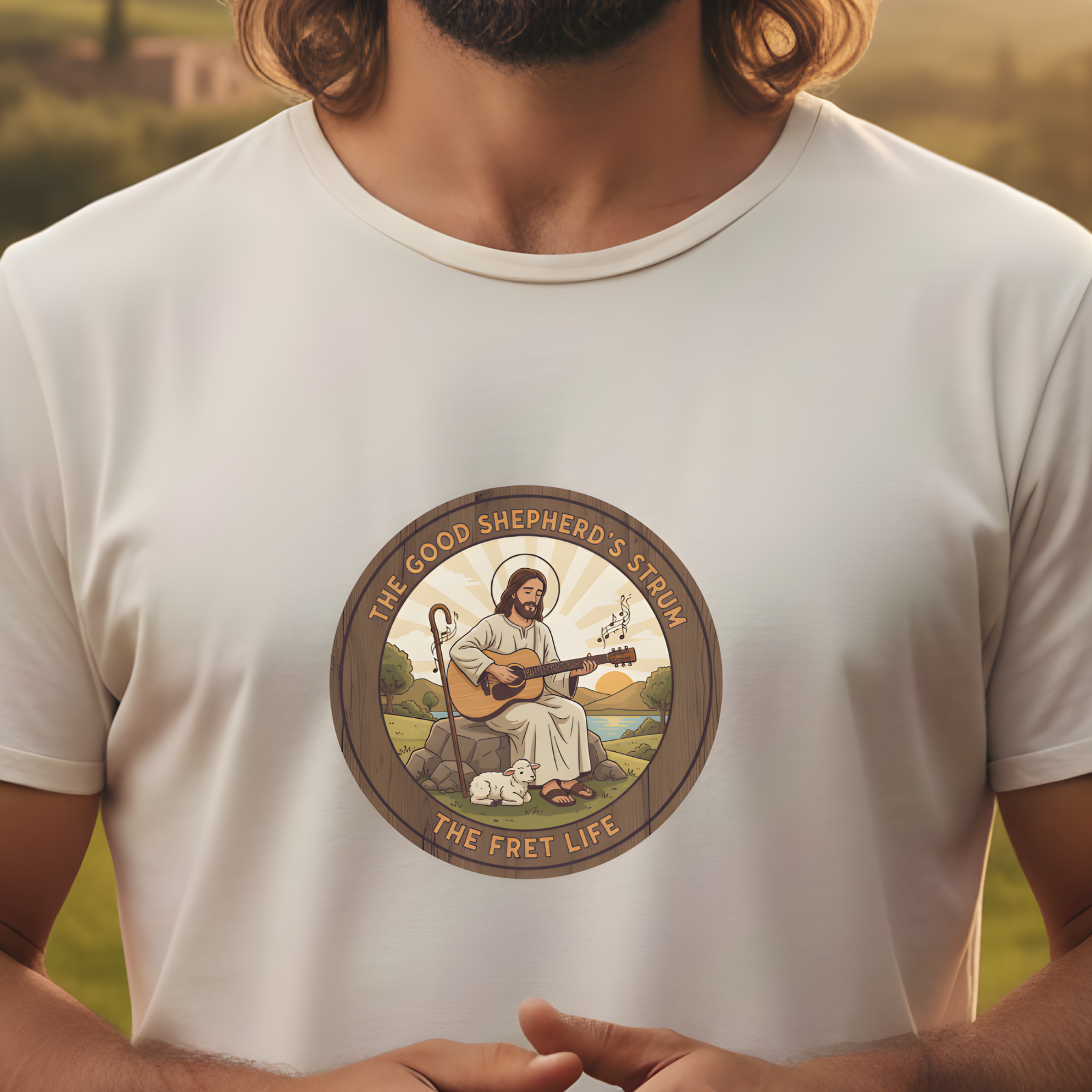 The Good Shepherd's Strum T-Shirt: Led by the Ultimate Musician.