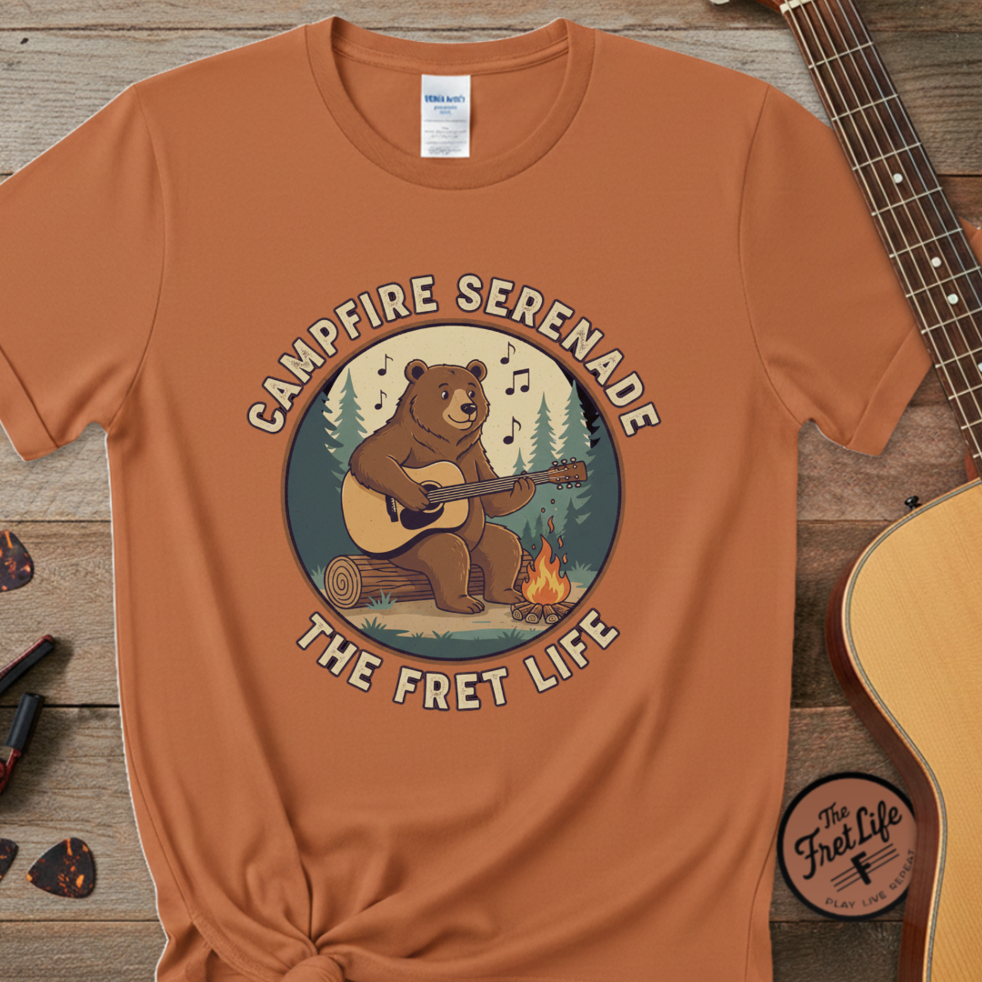 Campfire Serenade, Bear playing guitar design Garment-Dyed T-shirt