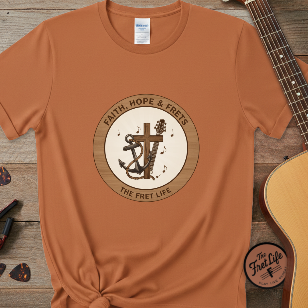 Faith Hope & Frets T-Shirt | Christian Guitar Worship Music Tee