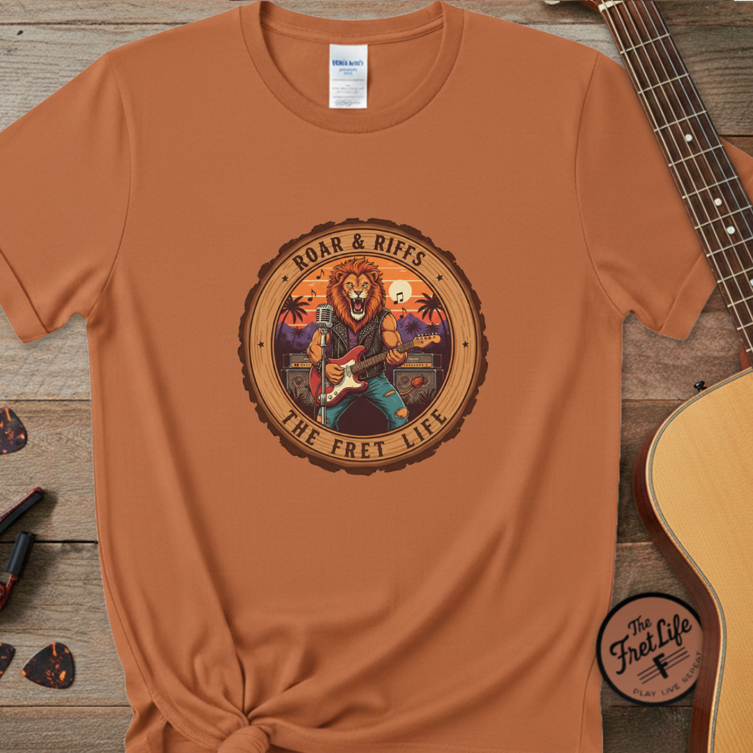 Roar & Riffs: The Lion Rock Star Fret Life Tee