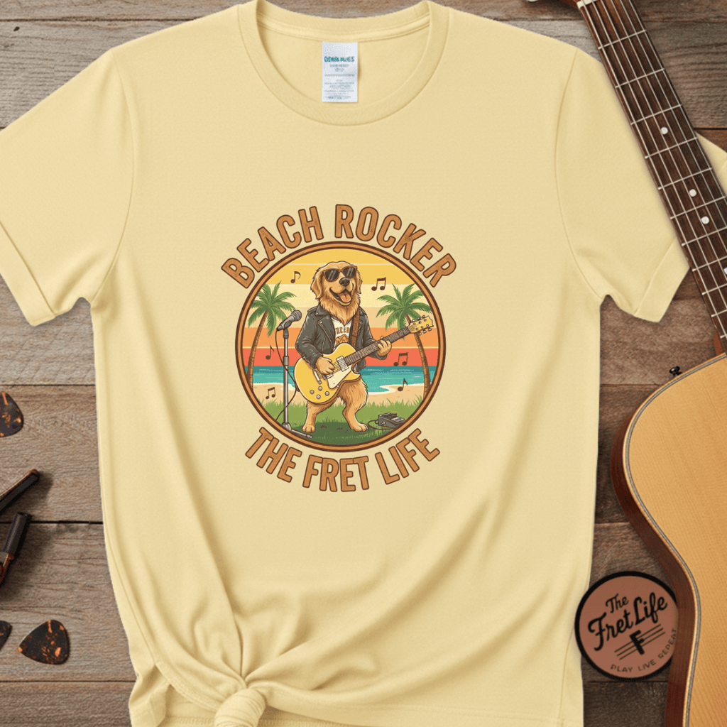 Printify T-Shirt Banana / S Beach Rocker: Golden's Sunset Shred Fret Life Tee
