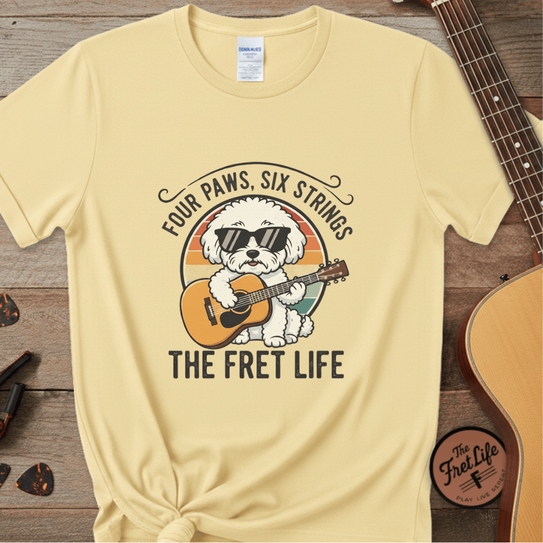 Printify T-Shirt Banana / S Four Paws, Six Strings: The Dog House Blues Tee