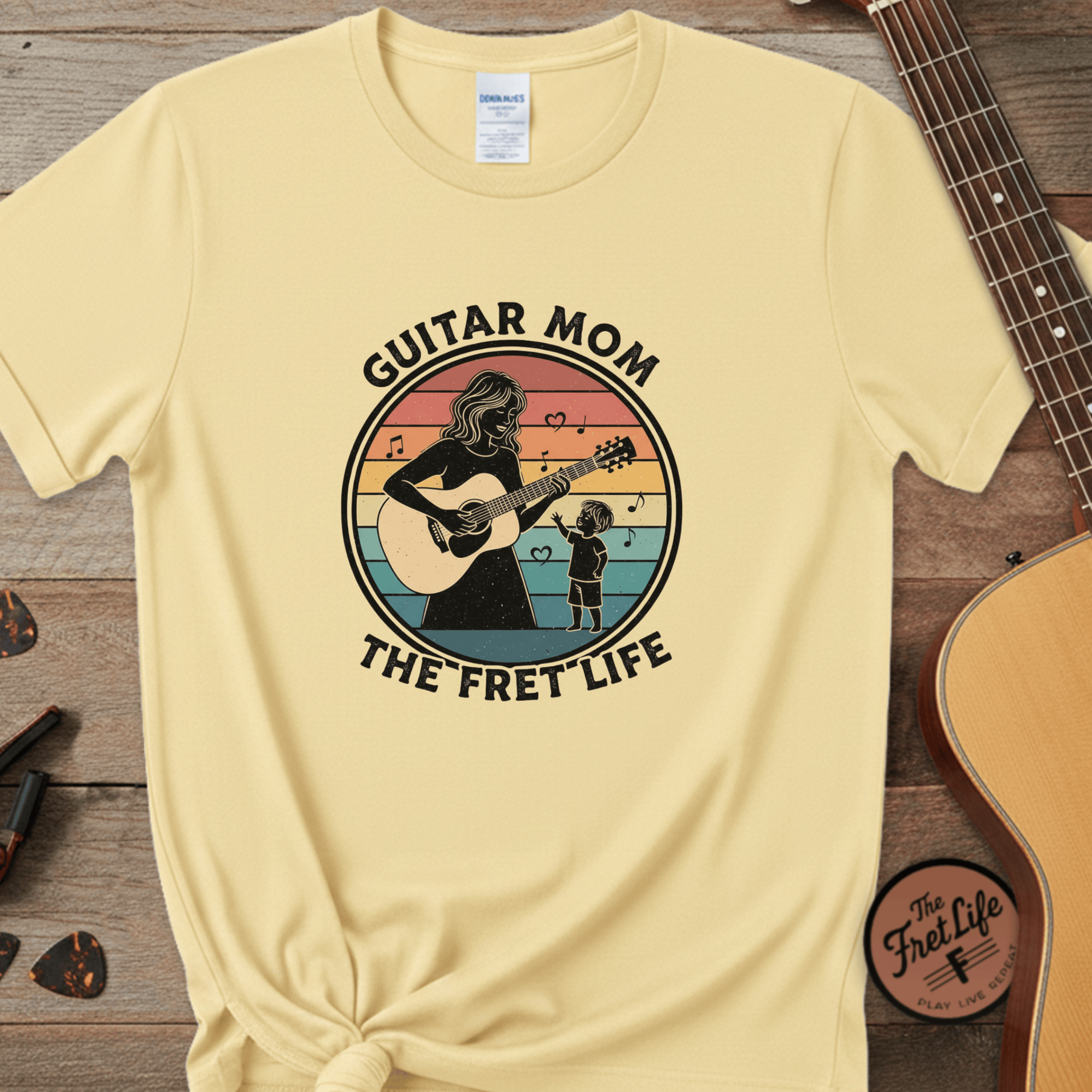Printify T-Shirt Banana / S Guitar Mom: The Fret Life Acoustic Silhouette Tee