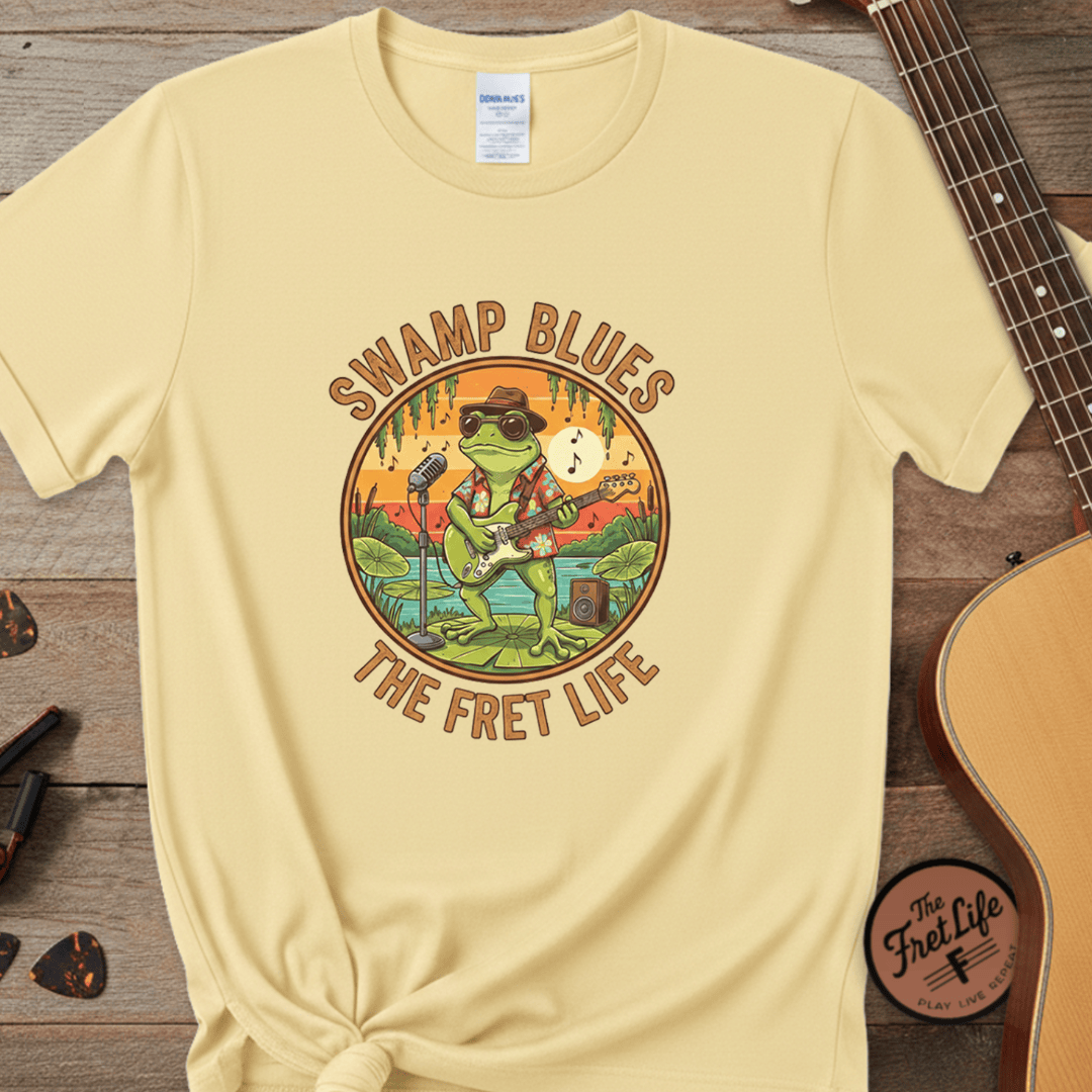 Printify T-Shirt Banana / S Swamp Blues: Ribbitin' Riffs Fret Life Tee