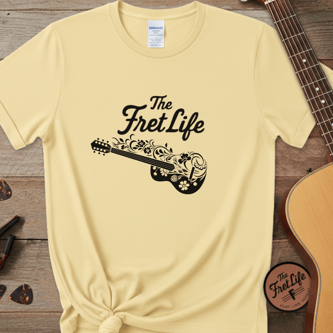 Printify T-Shirt Banana / S T-shirt - Flower Guitar 'The Fret Life' Subtle Design - Music and Guitar Lover Gift