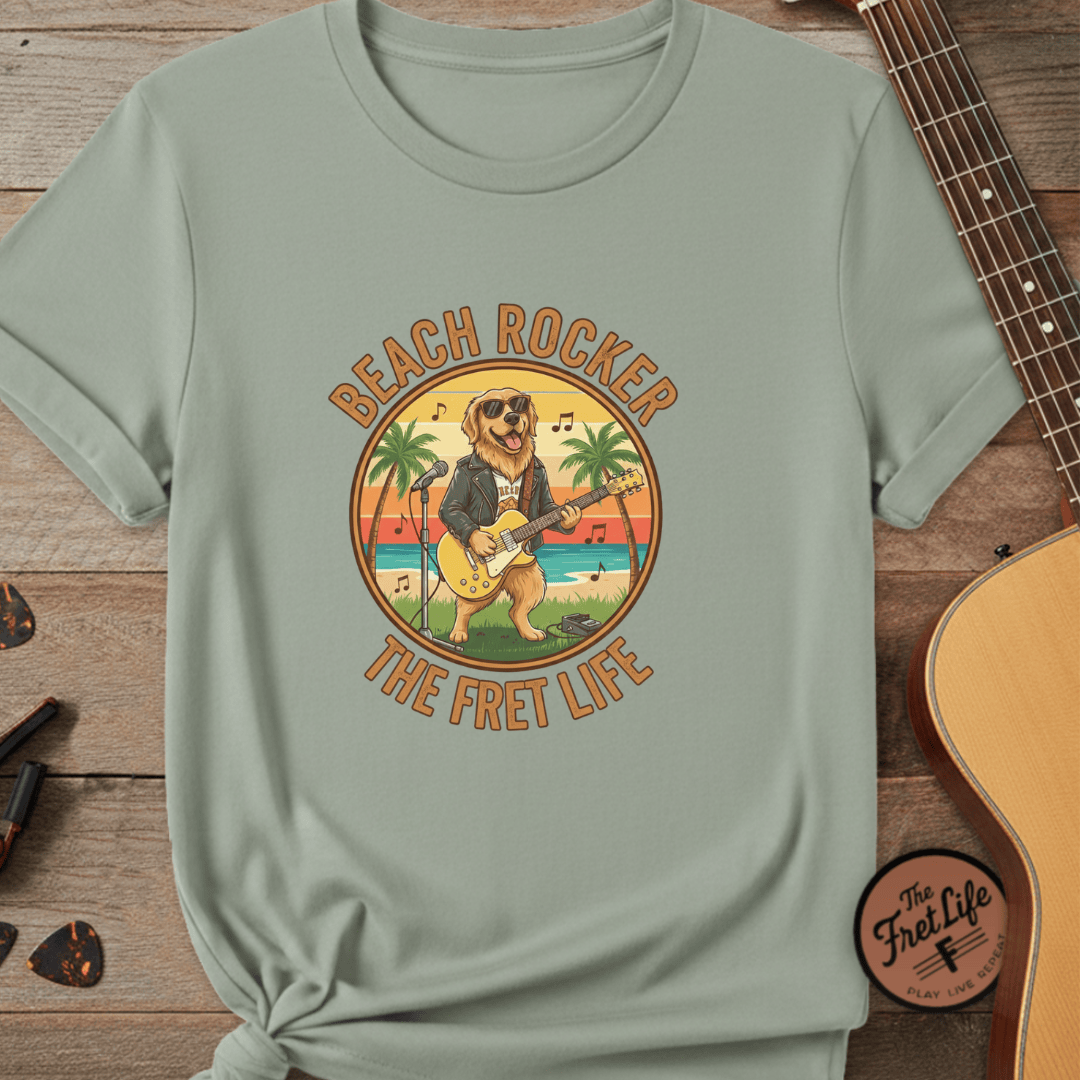 Printify T-Shirt Bay / S Beach Rocker: Golden's Sunset Shred Fret Life Tee