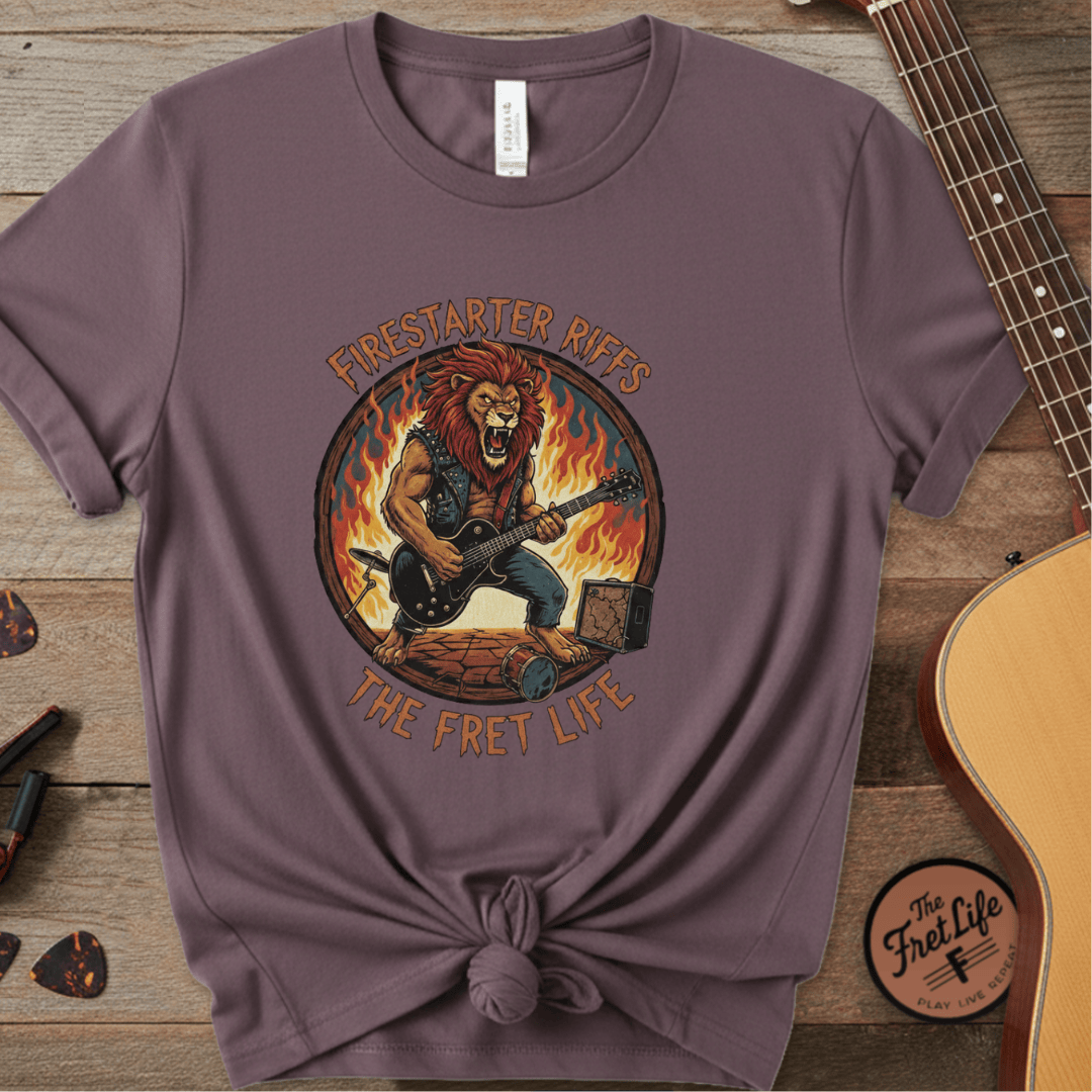 Printify T-Shirt Berry / S Firestarter Riffs: The Lion Rocker T-Shirt