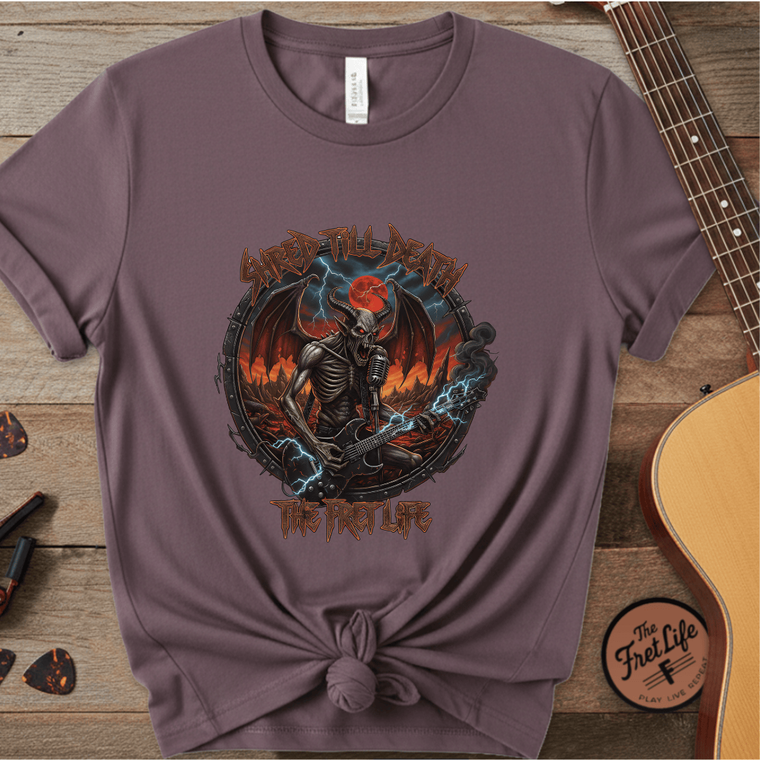 Printify T-Shirt Berry / S Shred Till Death: Unleash the Fret Life Tee