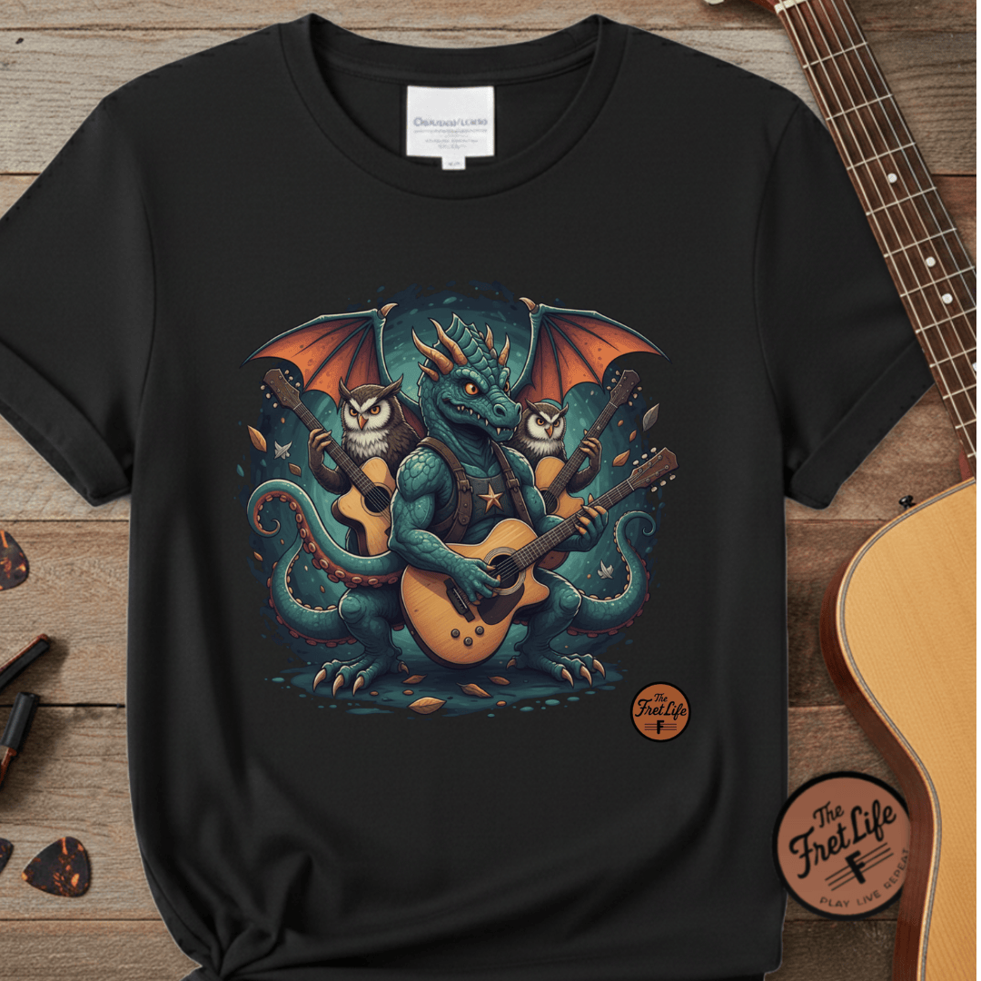 Printify T-Shirt Black / S Dragon's Chord: Epic Guitar Tee