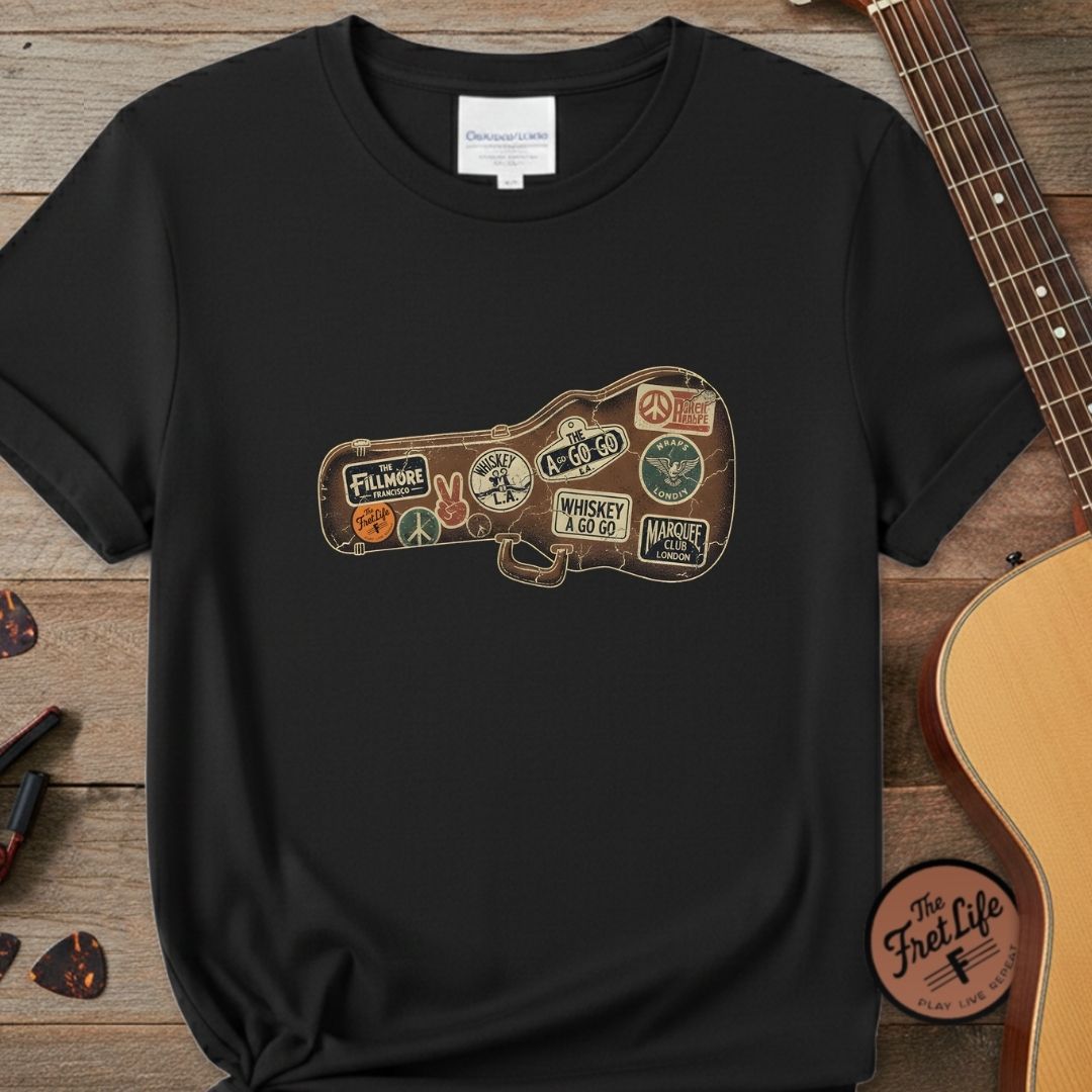 Printify T-Shirt Black / S Road Worn: Vintage Venue Sticker Case T-Shirt