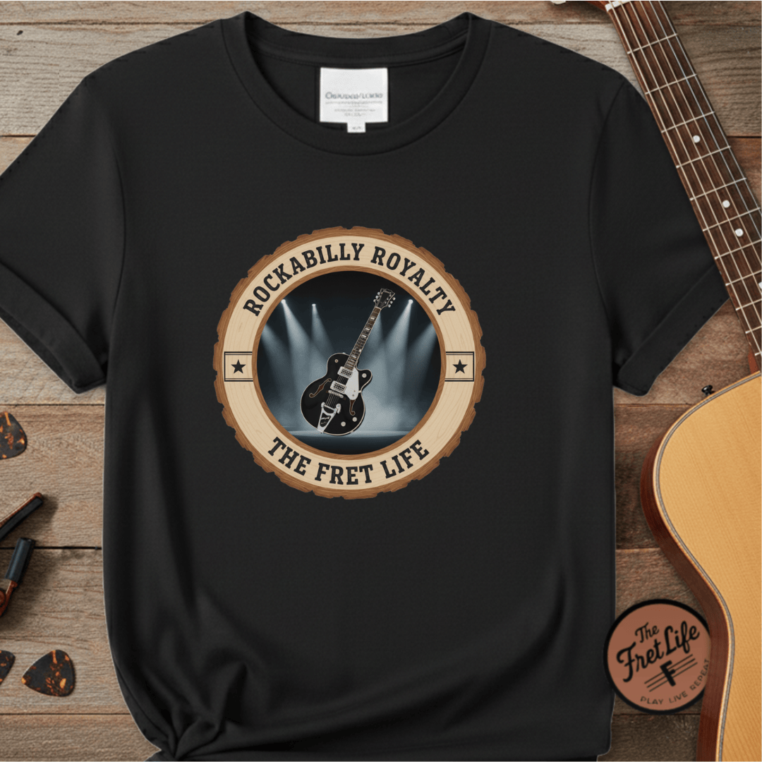 Printify T-Shirt Black / S Rockabilly Royalty Tee | Gretsch Duo Jet Falcon Electric Guitar Shirt
