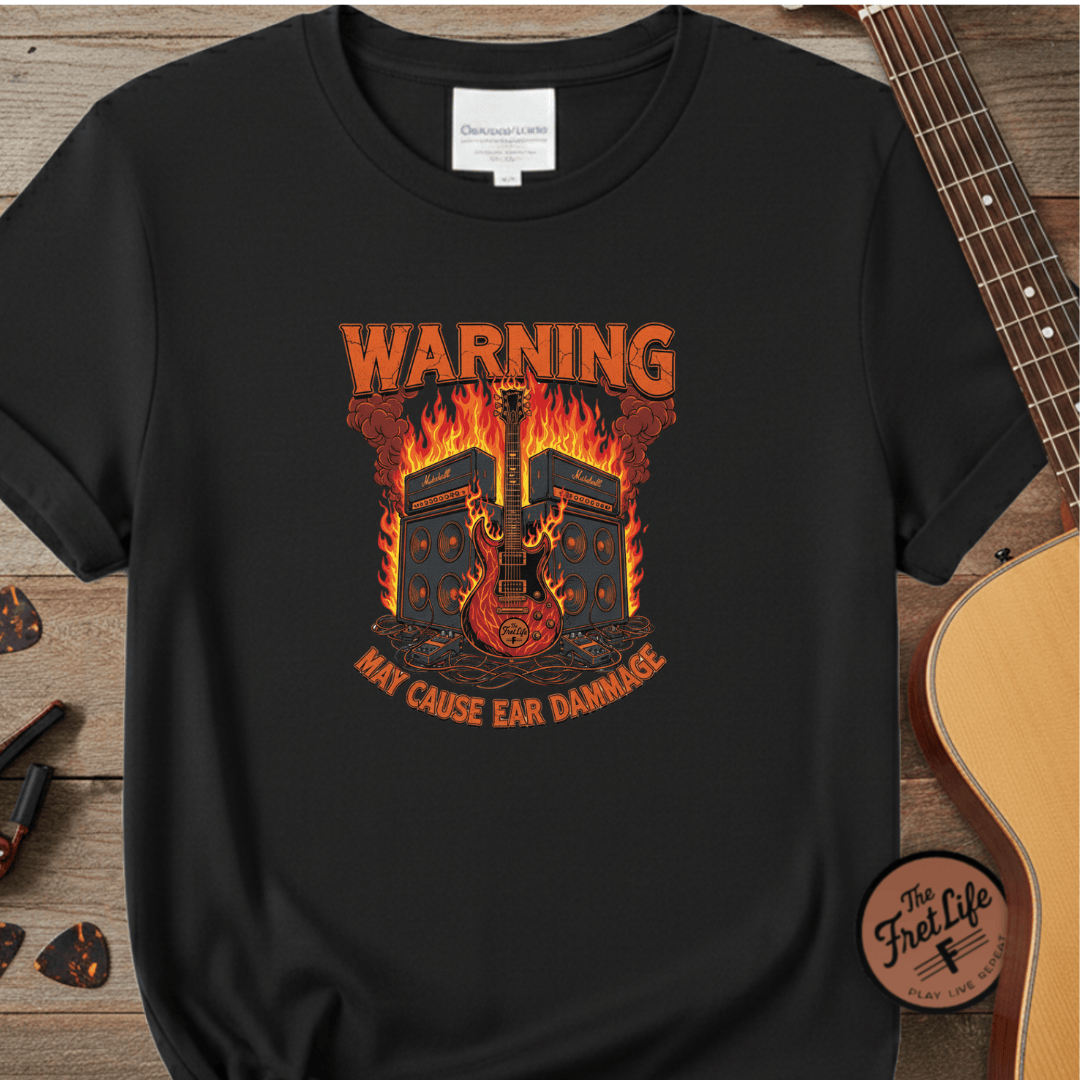 Printify T-Shirt Black / S WARNING: May Cause Ear Damage - The Amp Stack Tee