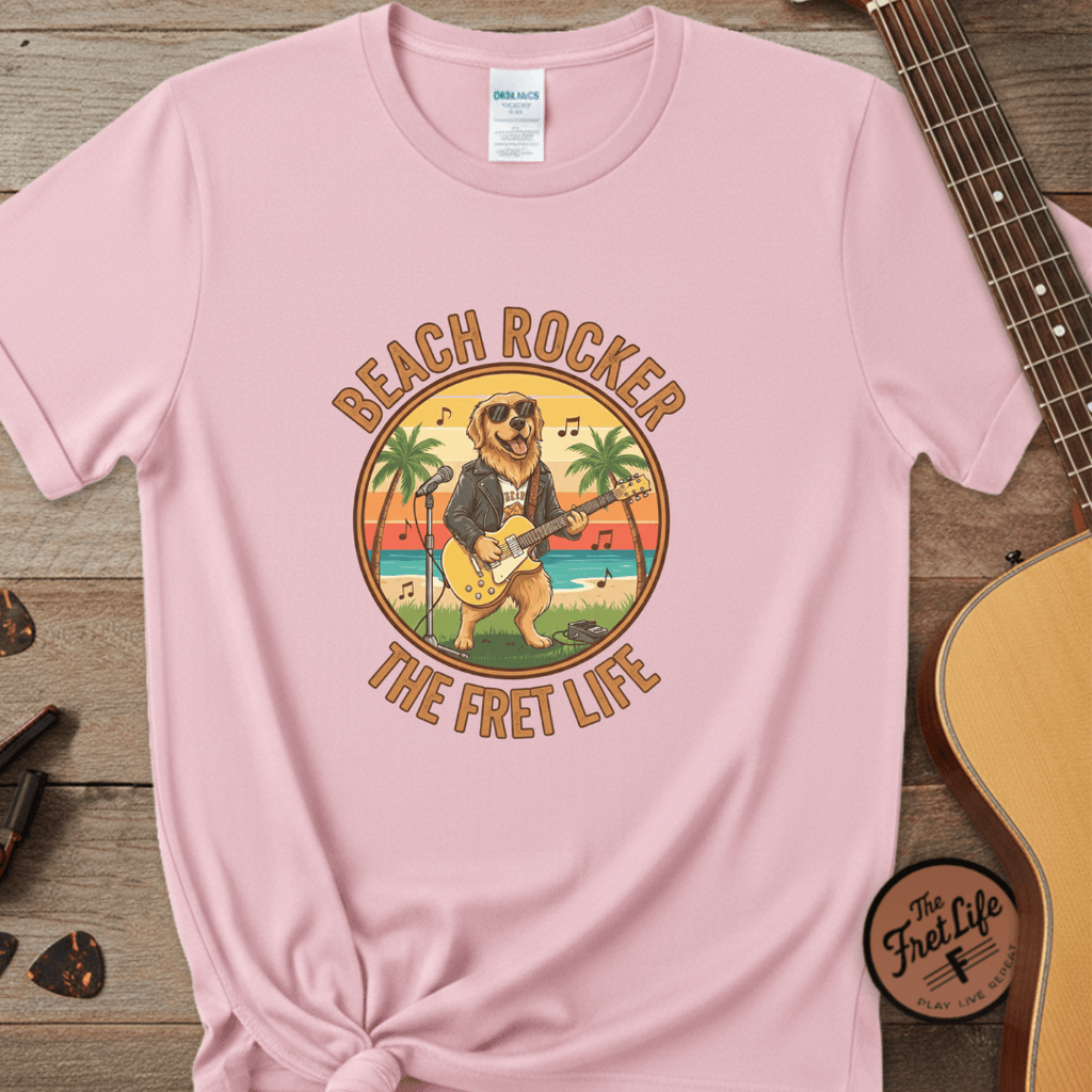 Printify T-Shirt Blossom / S Beach Rocker: Golden's Sunset Shred Fret Life Tee