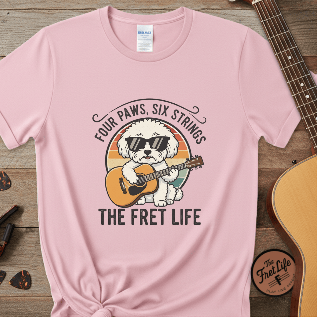Printify T-Shirt Blossom / S Four Paws, Six Strings: The Dog House Blues Tee