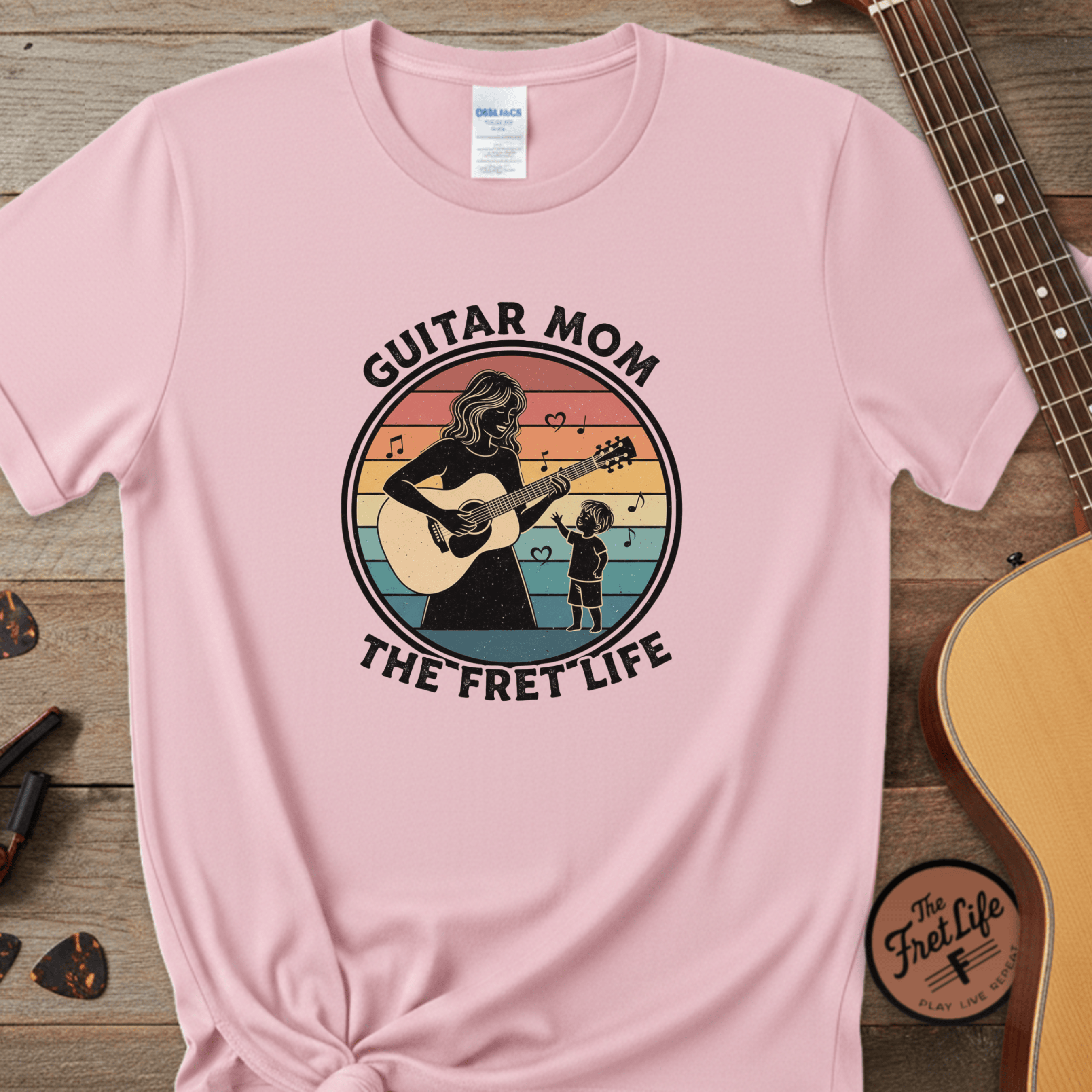 Printify T-Shirt Blossom / S Guitar Mom: The Fret Life Acoustic Silhouette Tee