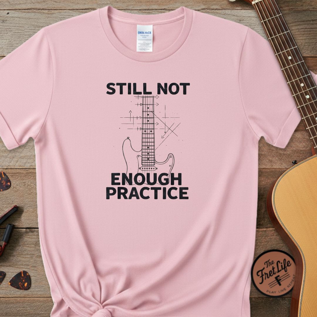 Printify T-Shirt Blossom / S "Still Not Enough Practice" Premium Tee – Vintage Blueprint Guitar Graphic