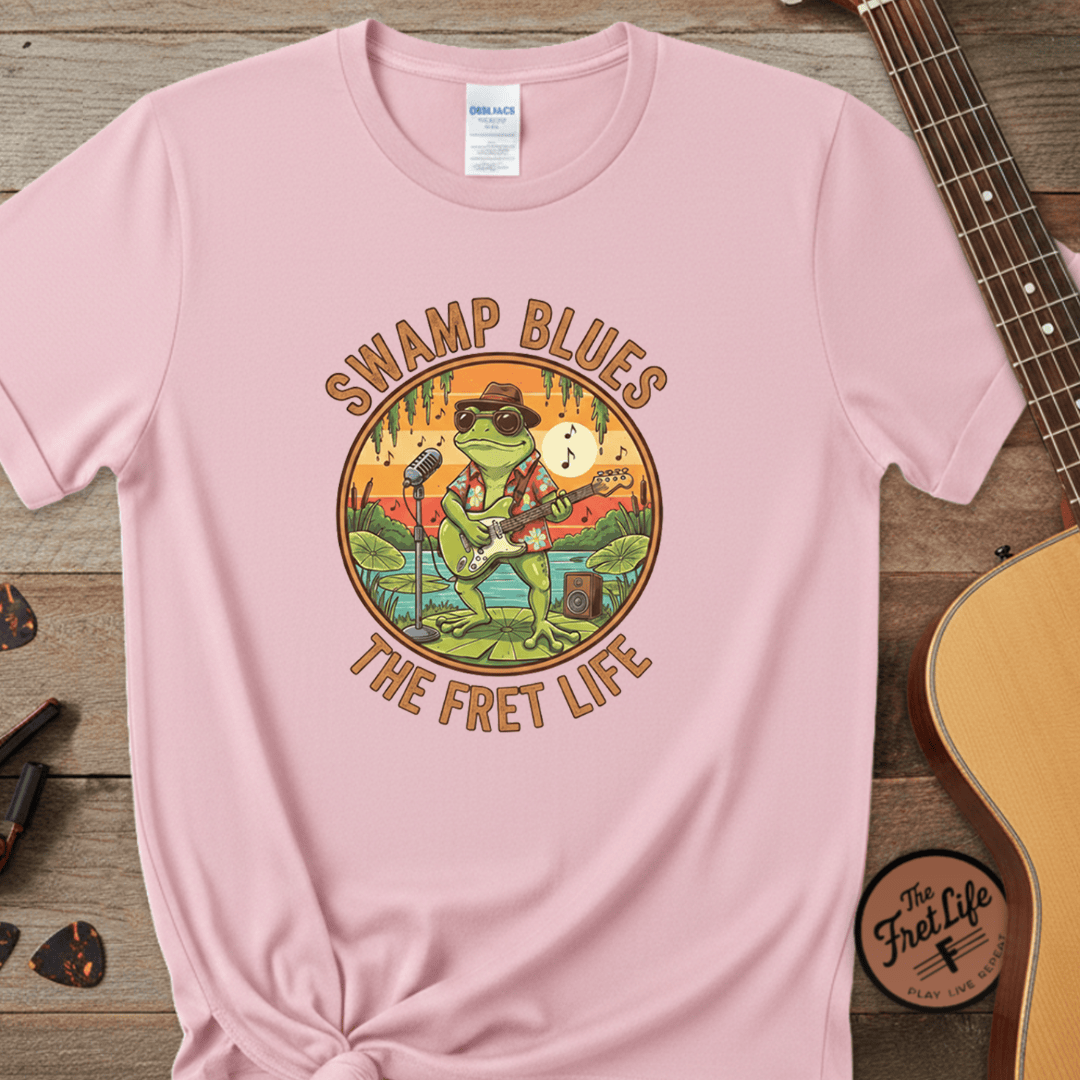 Printify T-Shirt Blossom / S Swamp Blues: Ribbitin' Riffs Fret Life Tee