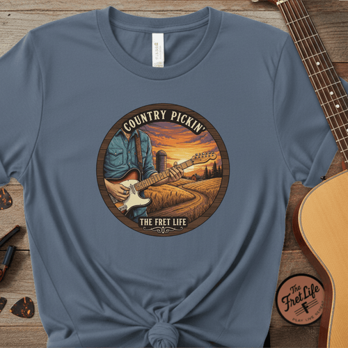 Printify T-Shirt Blue Jean / S Country Pickin' Guitar T-Shirt
