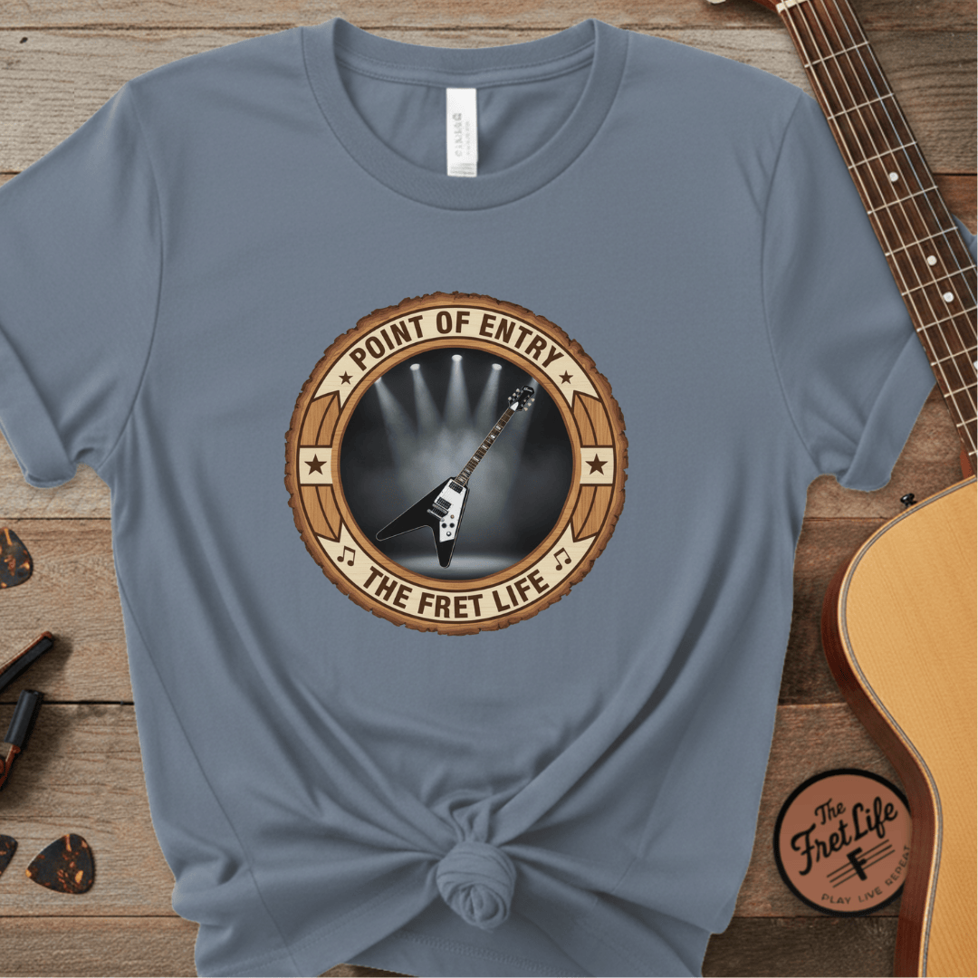 Printify T-Shirt Blue Jean / S Point of Entry Tee | Gibson Flying V Hard Rock Metal Guitar Shirt