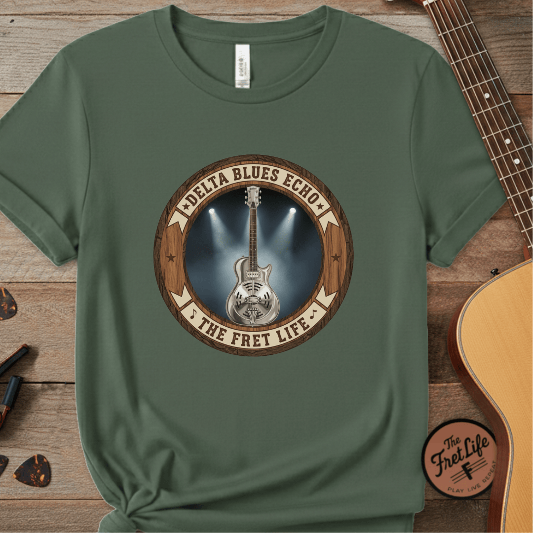 Printify T-Shirt Blue Spruce / S Delta Blues Echo Tee | Resonator Guitar Slide Player Shirt