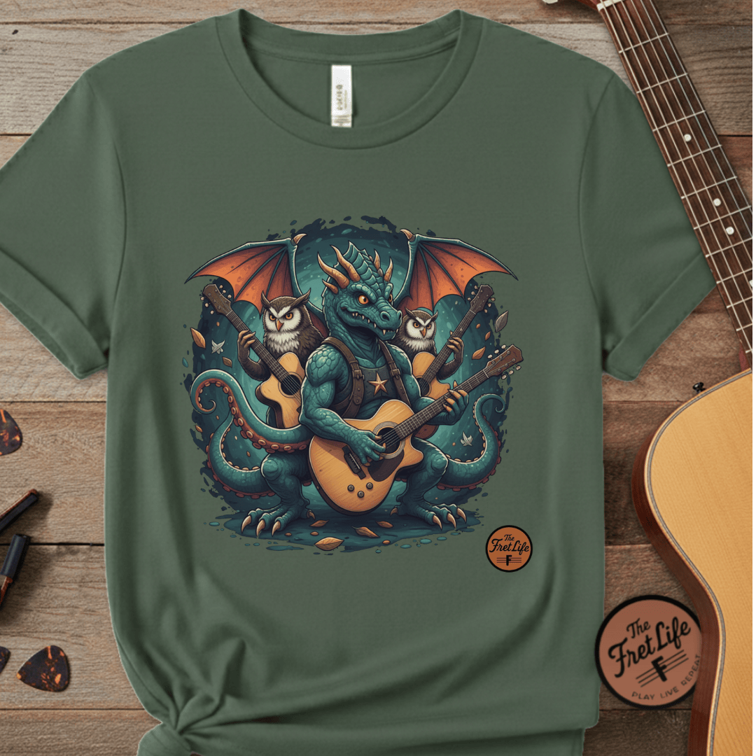 Printify T-Shirt Blue Spruce / S Dragon's Chord: Epic Guitar Tee