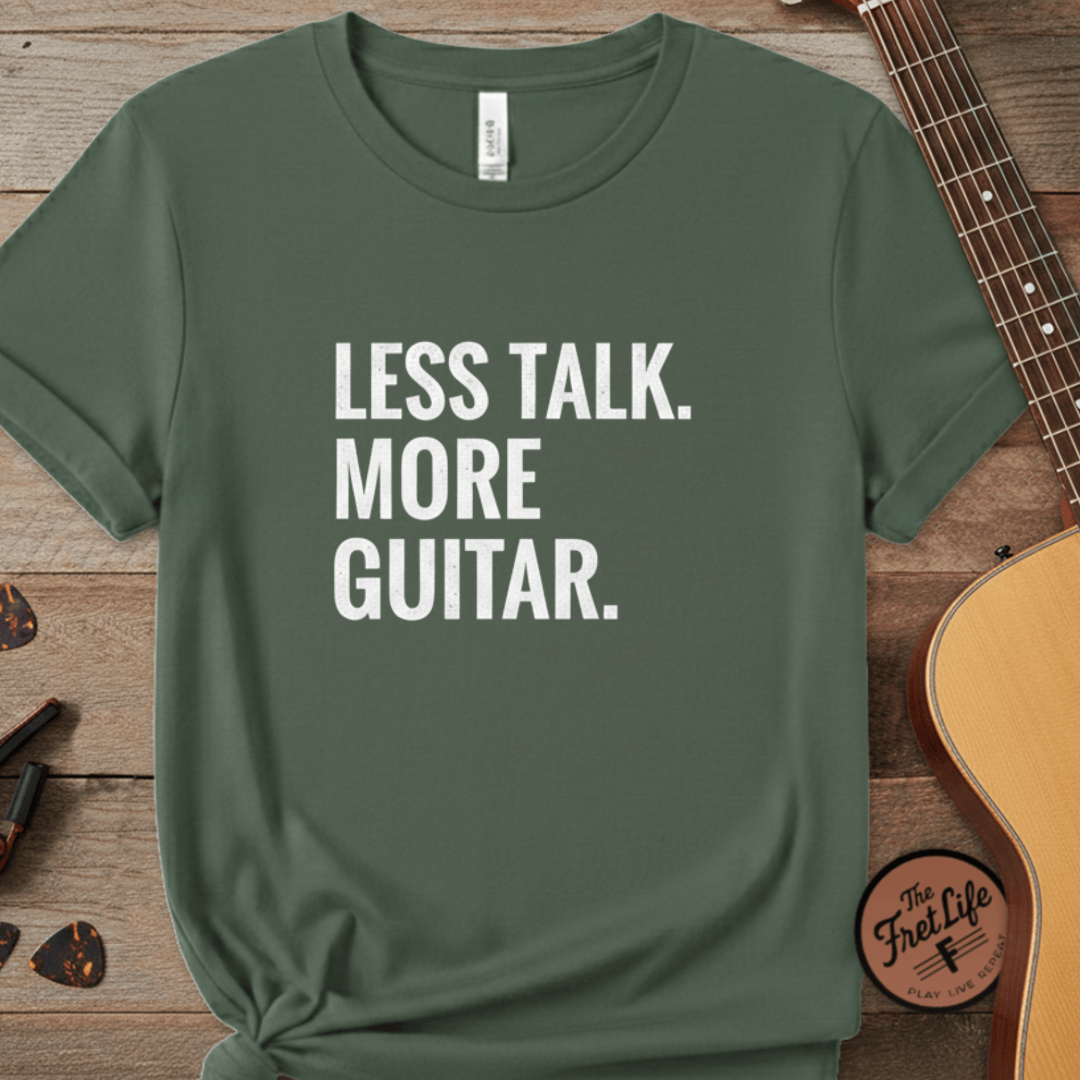 Printify T-Shirt Blue Spruce / S Less Talk. More Guitar. | Premium T-Shirt