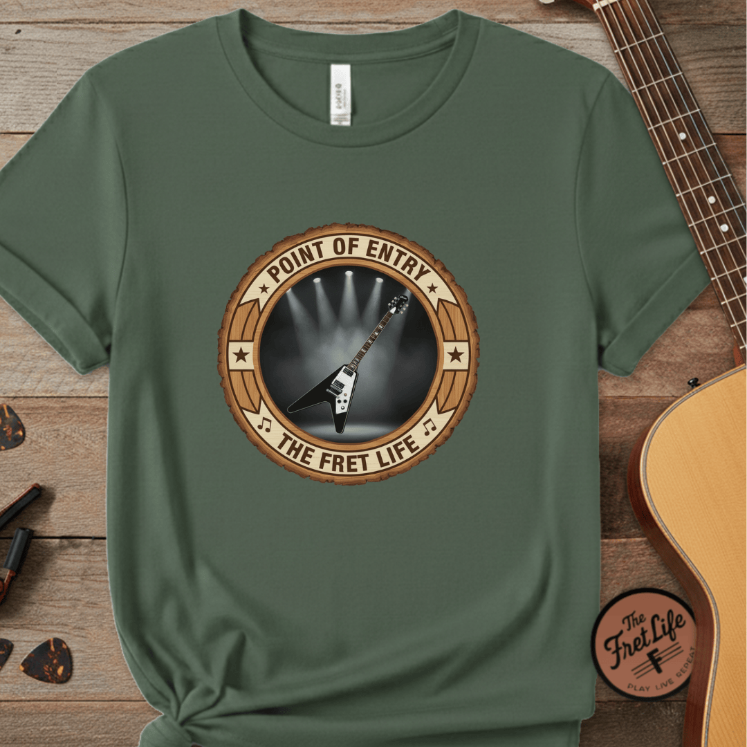 Printify T-Shirt Blue Spruce / S Point of Entry Tee | Gibson Flying V Hard Rock Metal Guitar Shirt