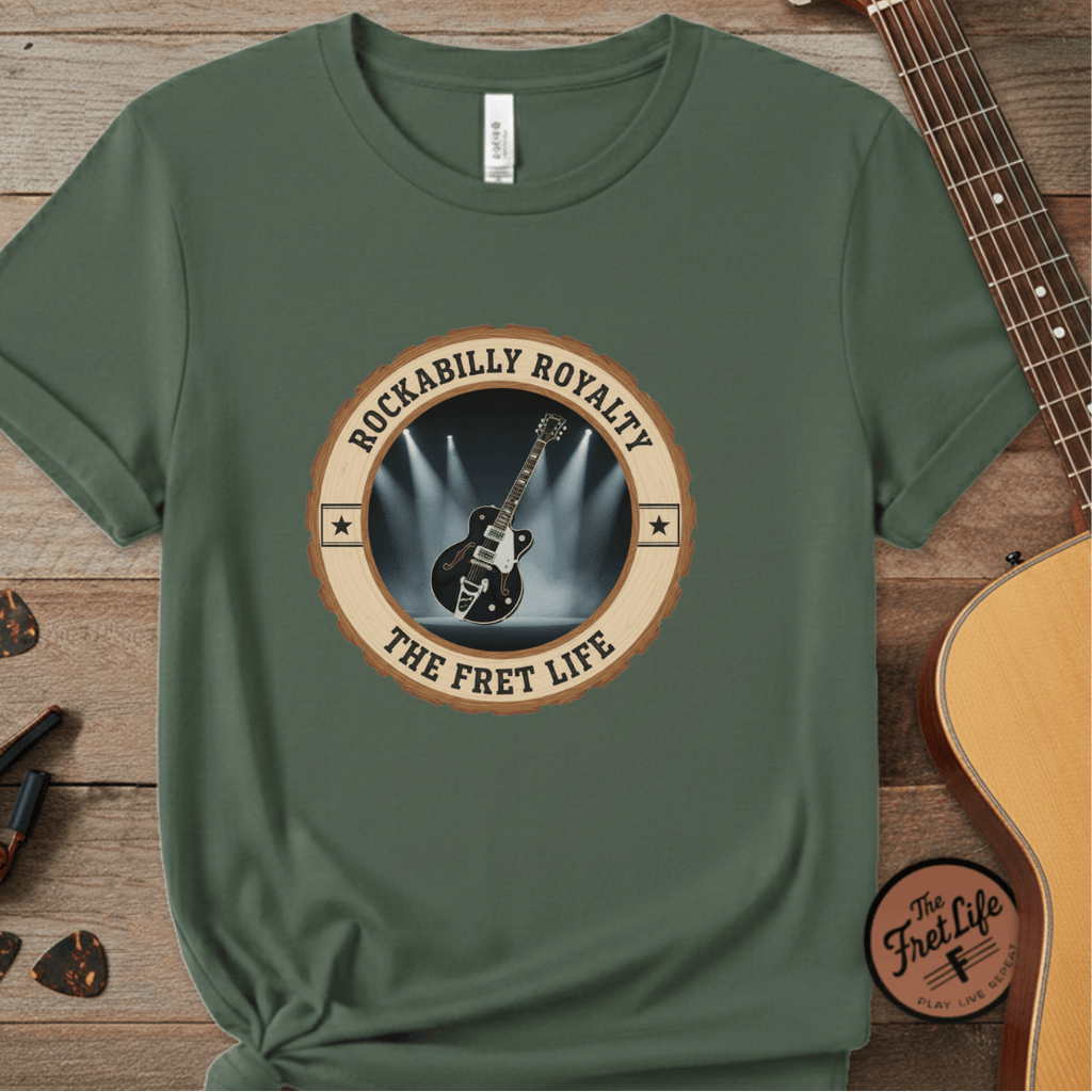 Printify T-Shirt Blue Spruce / S Rockabilly Royalty Tee | Gretsch Duo Jet Falcon Electric Guitar Shirt