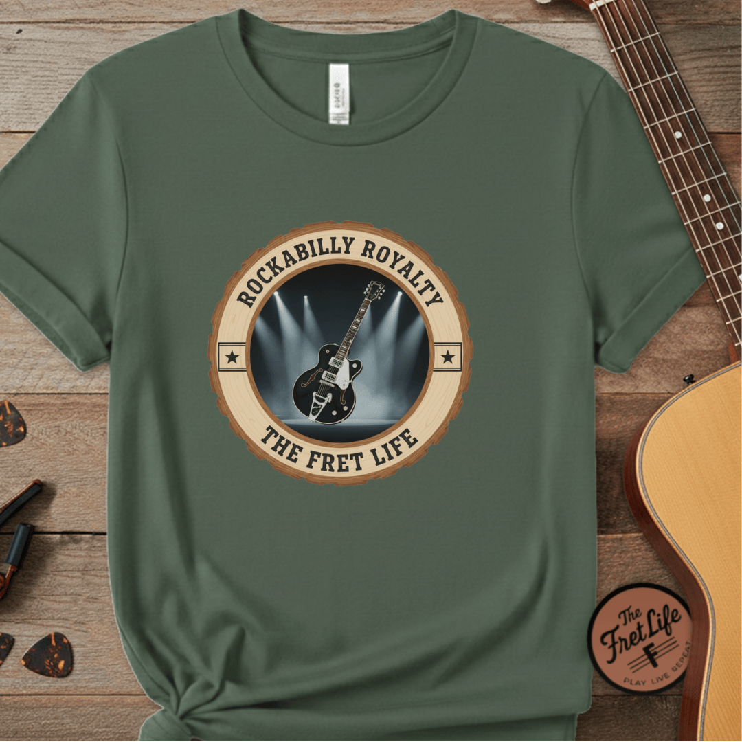 Printify T-Shirt Blue Spruce / S Rockabilly Royalty Tee | Gretsch Duo Jet Falcon Electric Guitar Shirt