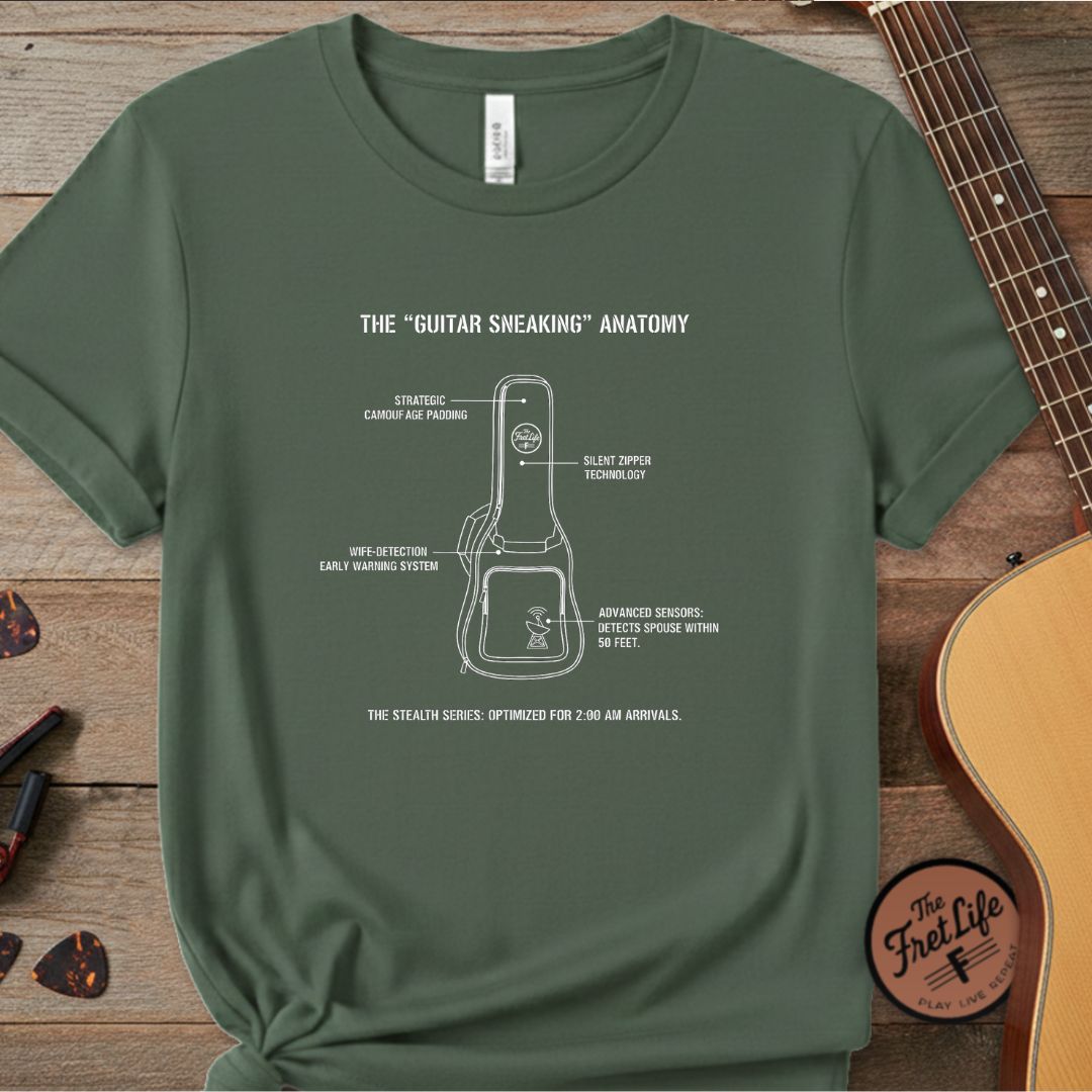 Printify T-Shirt Blue Spruce / S The "Guitar Sneaking" Anatomy: Stealth Series T-Shirt