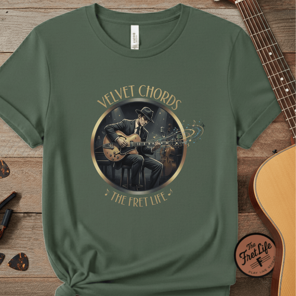 Printify T-Shirt Blue Spruce / S Velvet Chords - The Smooth Fret Life Tee