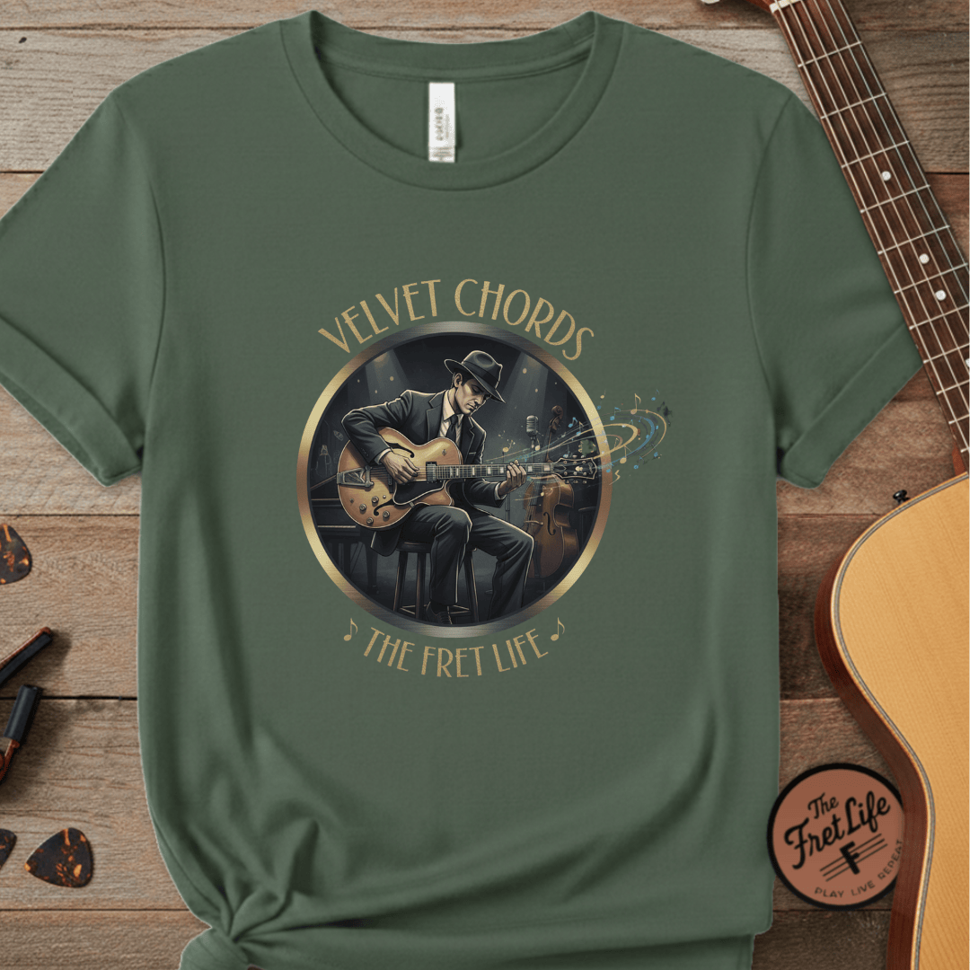 Printify T-Shirt Blue Spruce / S Velvet Chords - The Smooth Fret Life Tee
