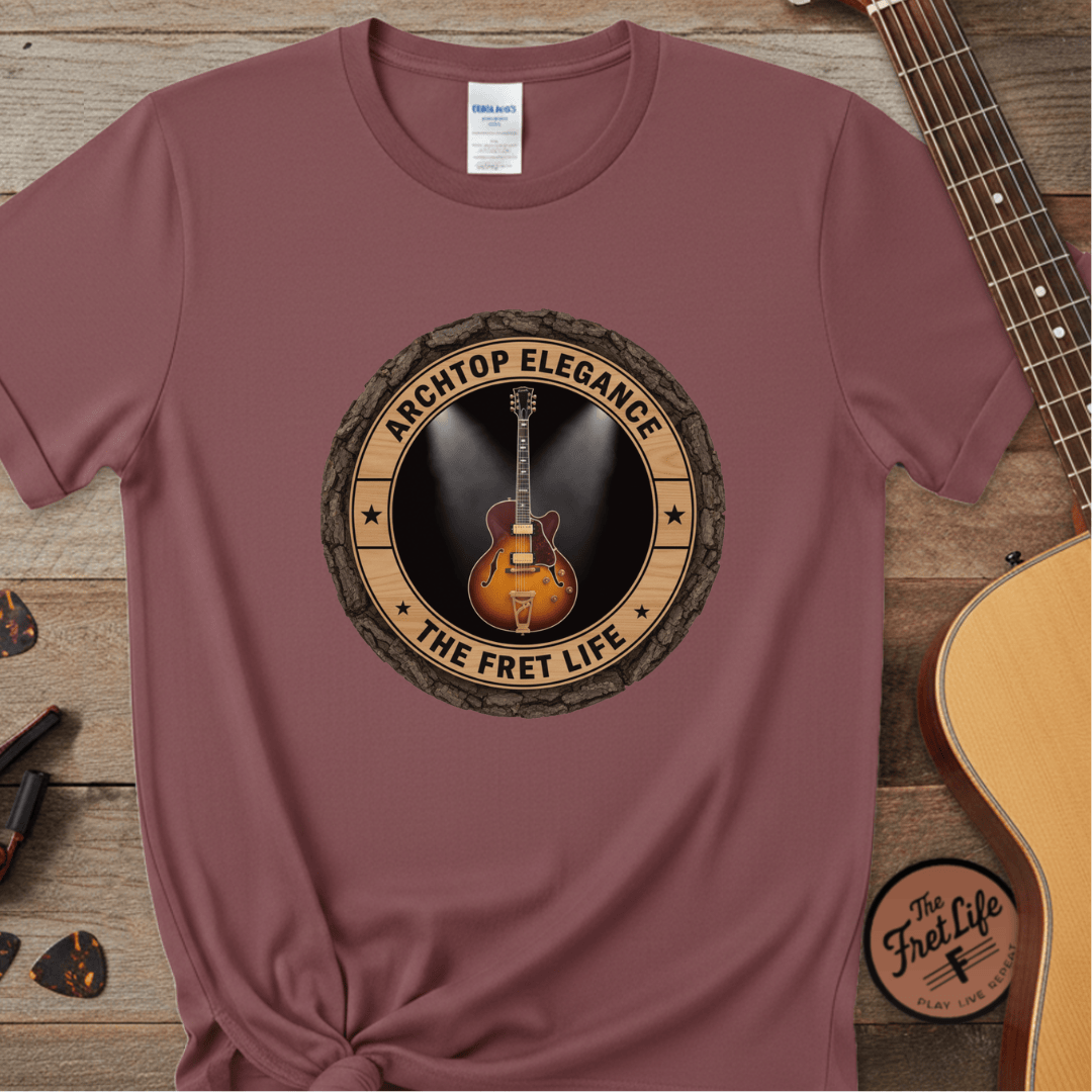 Printify T-Shirt Brick / S Archtop Elegance Tee | Jazz Guitar Big Band Blues Fan Shirt