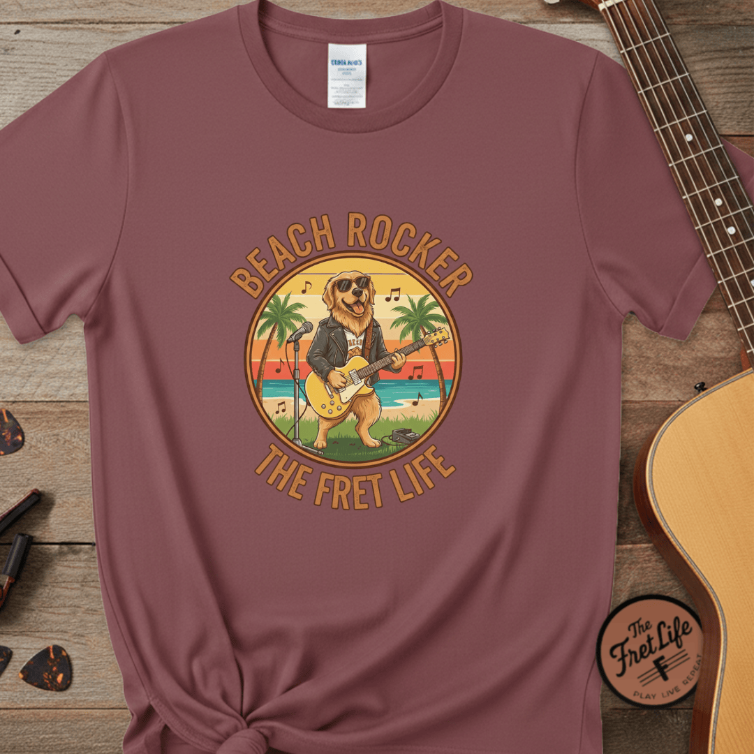 Printify T-Shirt Brick / S Beach Rocker: Golden's Sunset Shred Fret Life Tee