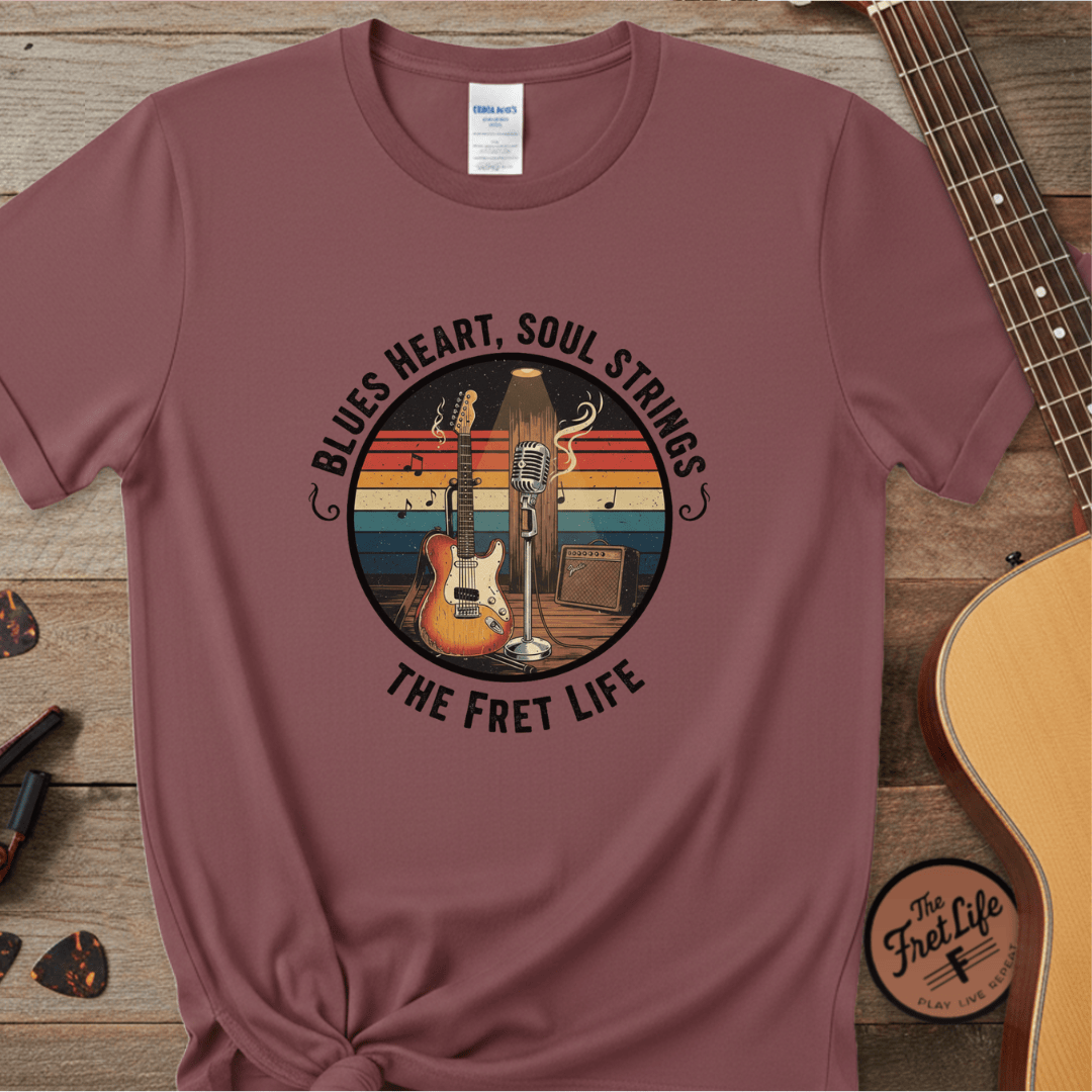 Printify T-Shirt Brick / S Blues Heart, Soul Strings: The Fret Life Classic Tee