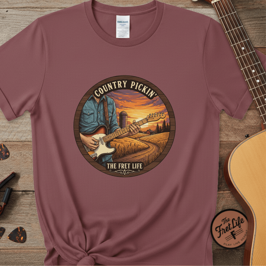 Printify T-Shirt Brick / S Country Pickin' Guitar T-Shirt