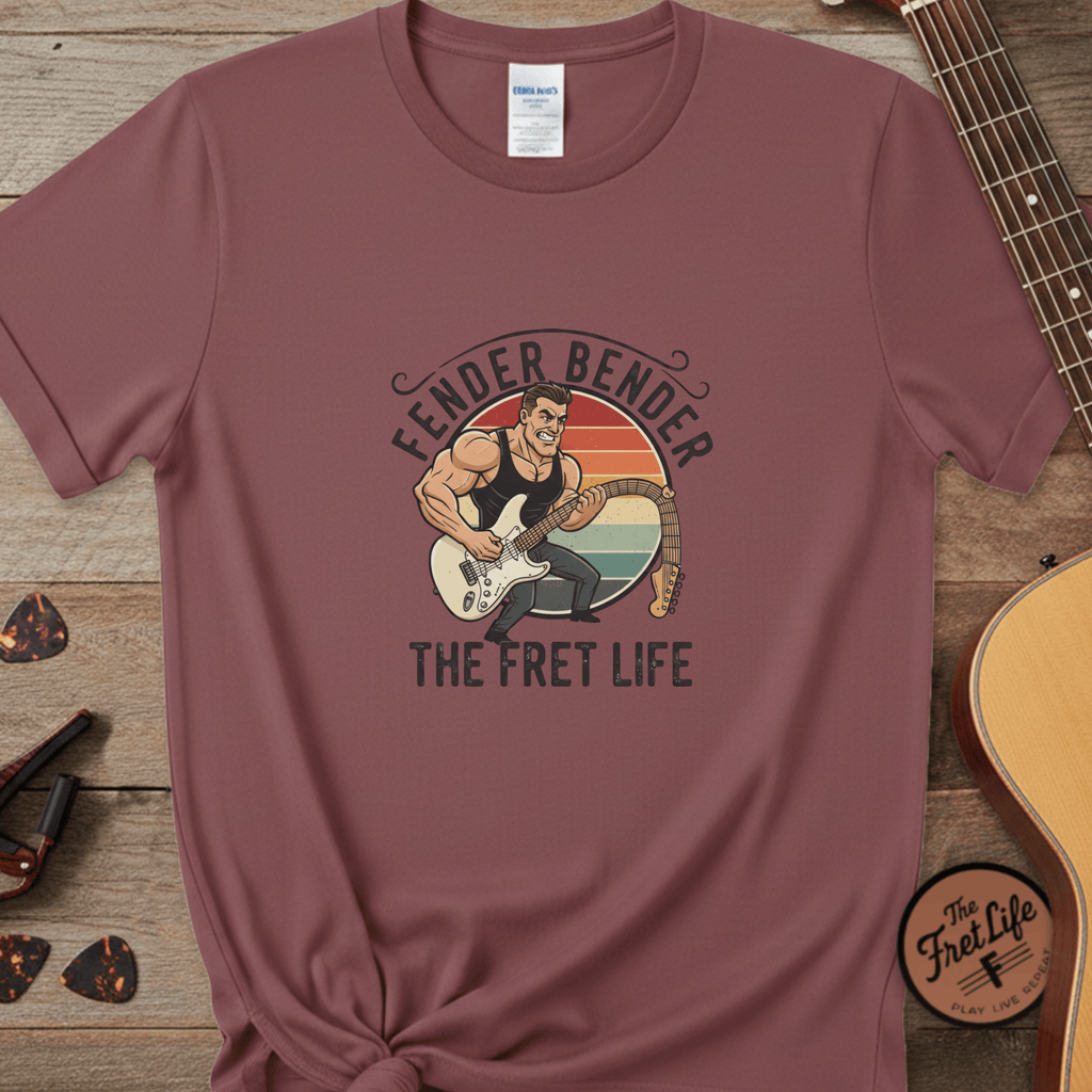 Printify T-Shirt Brick / S Fender Bender: The Fret Life T-Shirt (Vintage Rocker Edition)