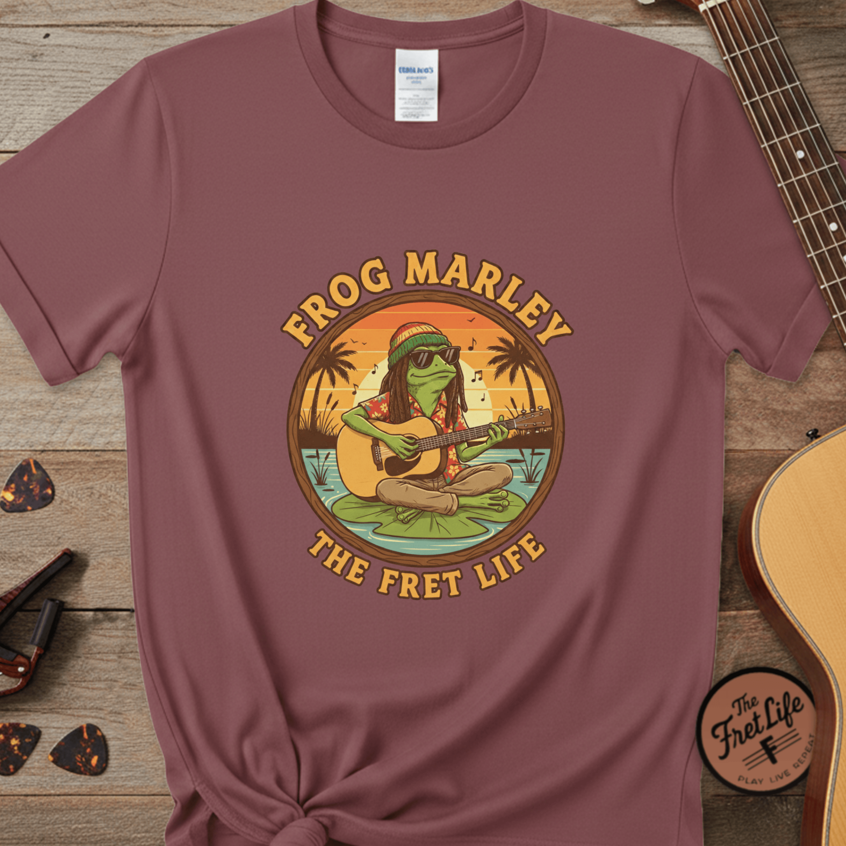 Printify T-Shirt Brick / S Frog Marley: Reggae Ribbit Rhythms Fret Life Tee
