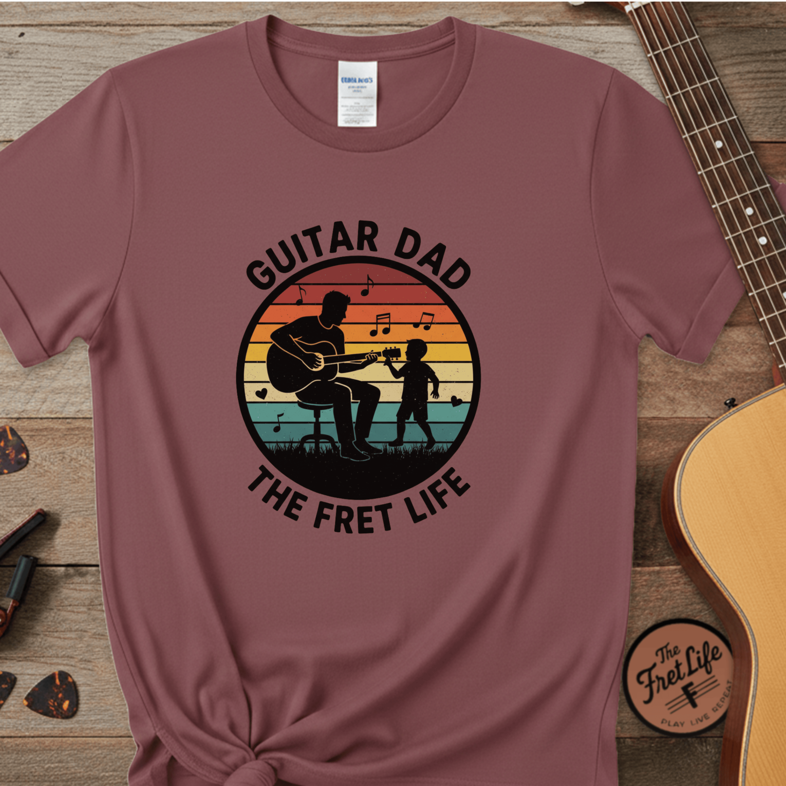 Printify T-Shirt Brick / S Guitar Dad: The Fret Life Silhouetted Tee
