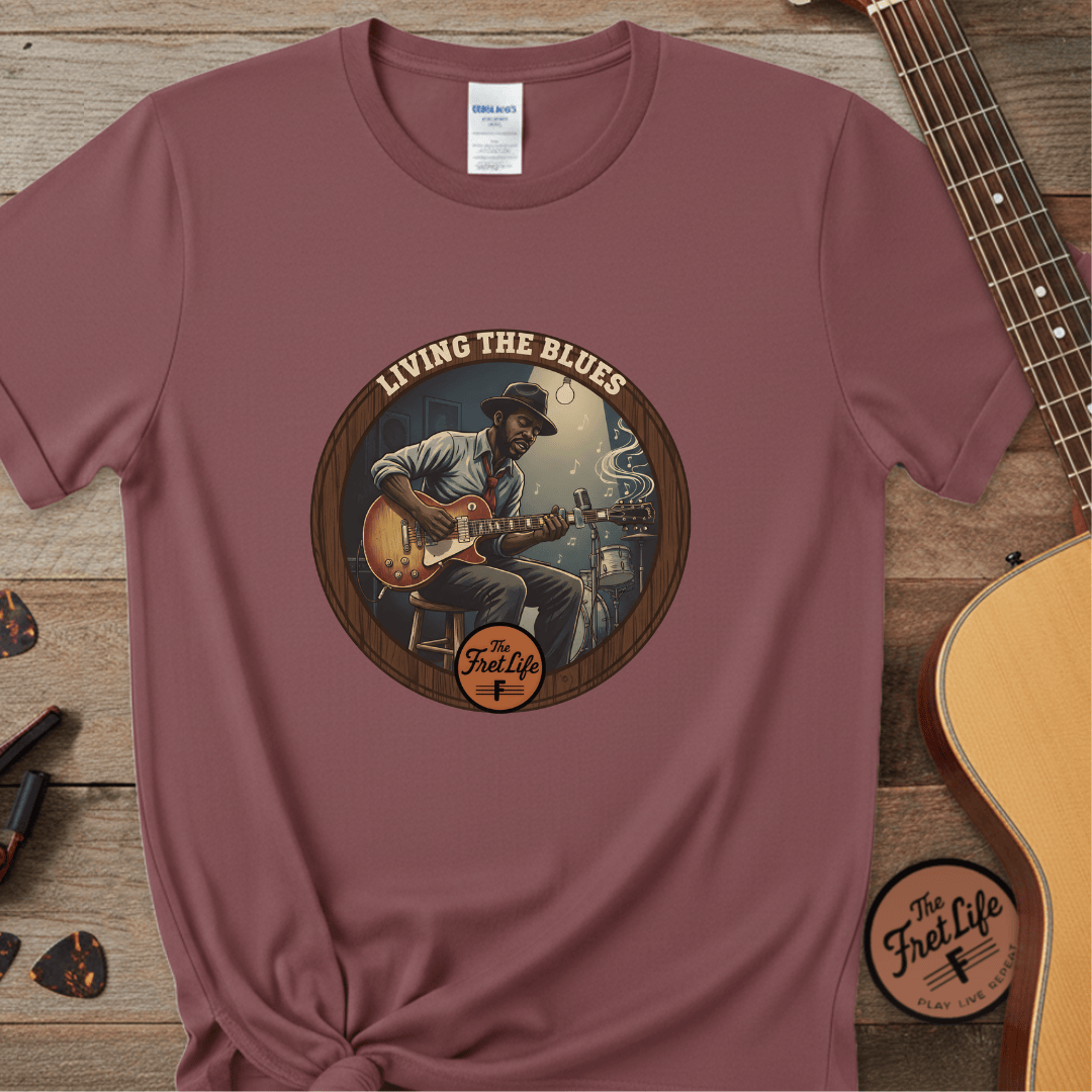 Printify T-Shirt Brick / S Living The Blues - Fret Life Edition Tee