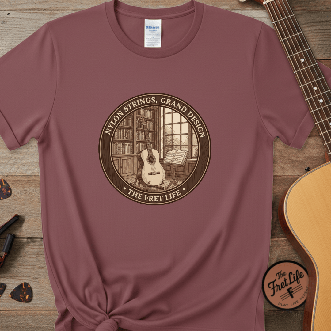 Printify T-Shirt Brick / S Nylon Strings, Grand Design: The Classical Guitar Tee