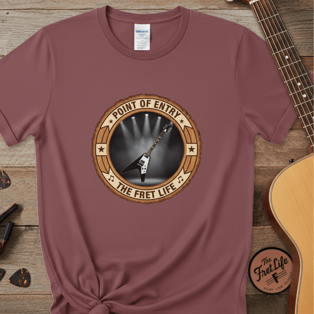 Printify T-Shirt Brick / S Point of Entry Tee | Gibson Flying V Hard Rock Metal Guitar Shirt