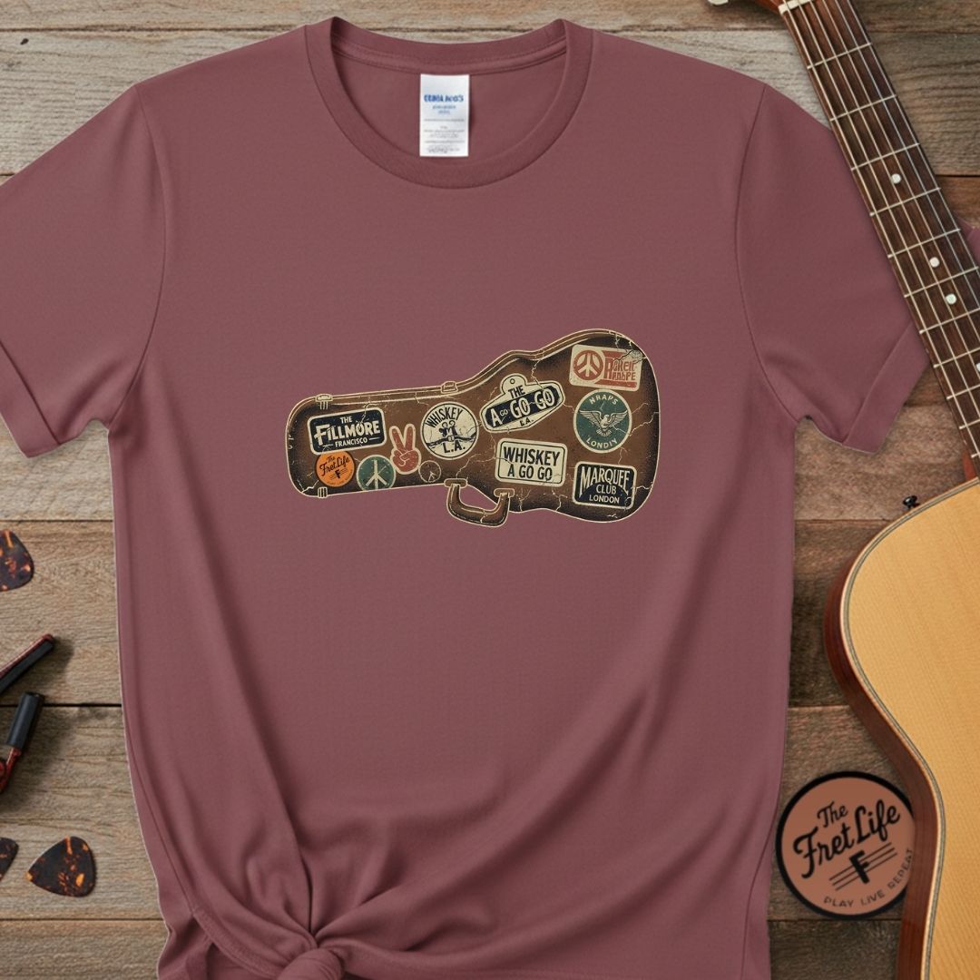 Printify T-Shirt Brick / S Road Worn: Vintage Venue Sticker Case T-Shirt