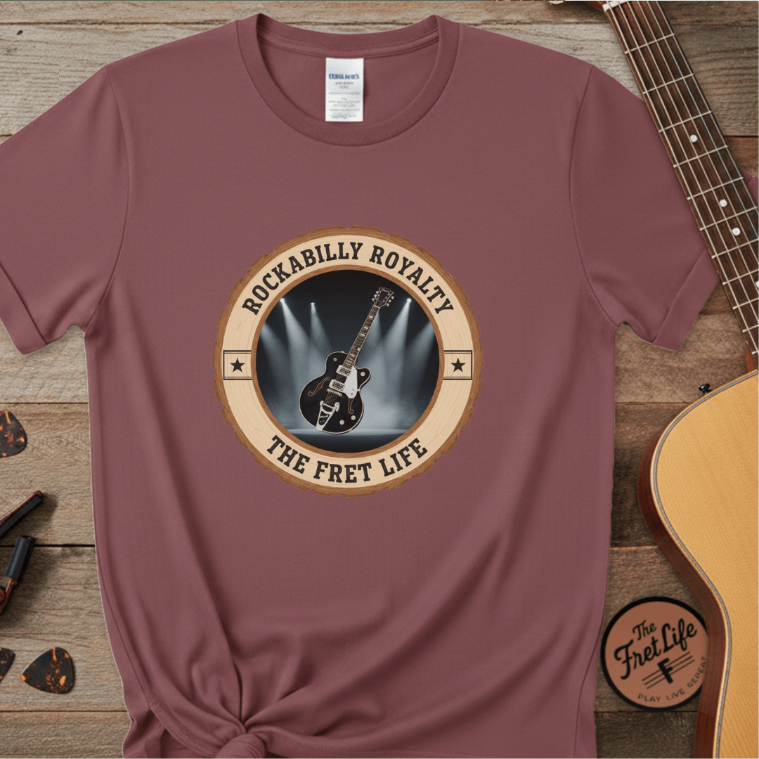 Printify T-Shirt Brick / S Rockabilly Royalty Tee | Gretsch Duo Jet Falcon Electric Guitar Shirt