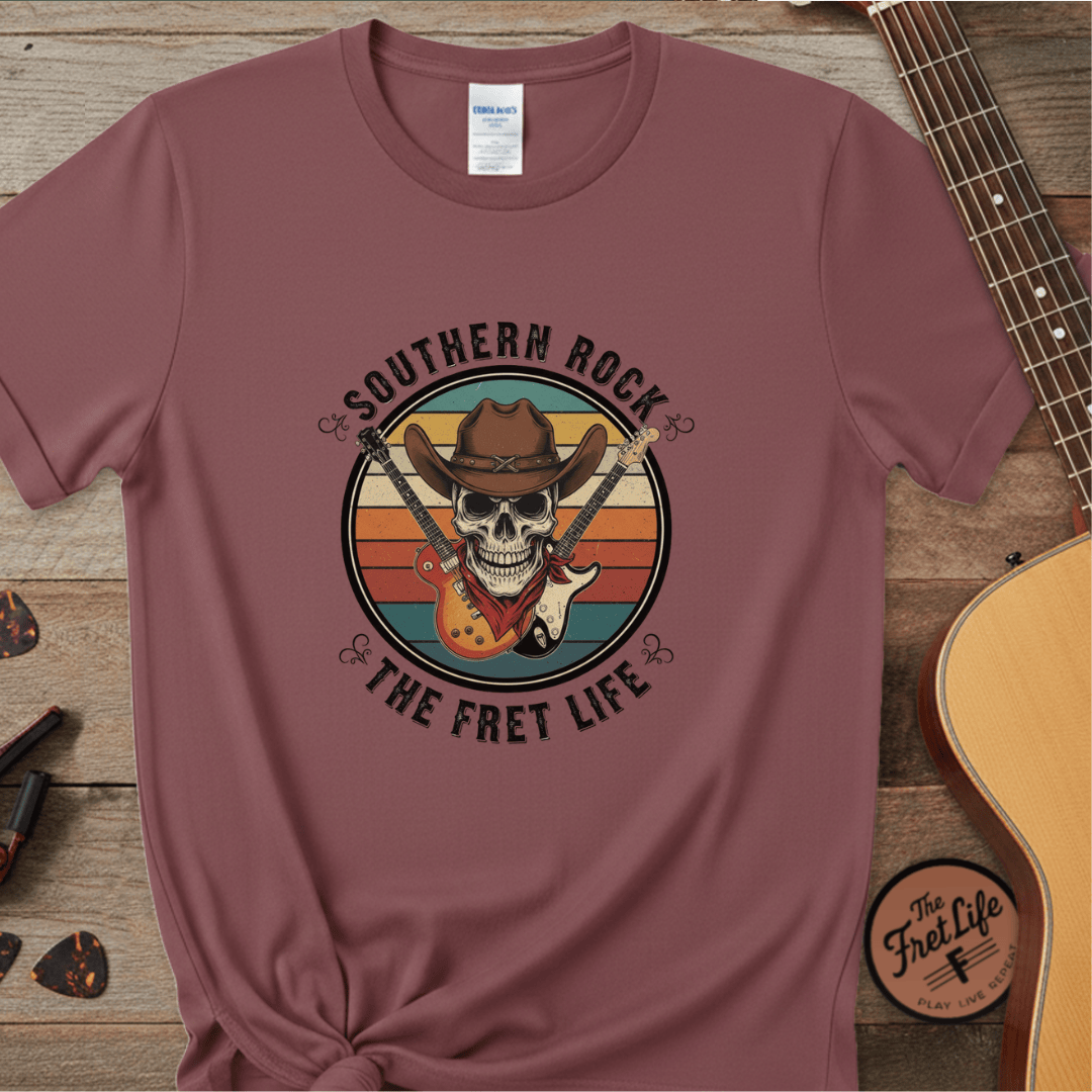 Printify T-Shirt Brick / S Southern Rock Skull: The Fret Life Outlaw Tee
