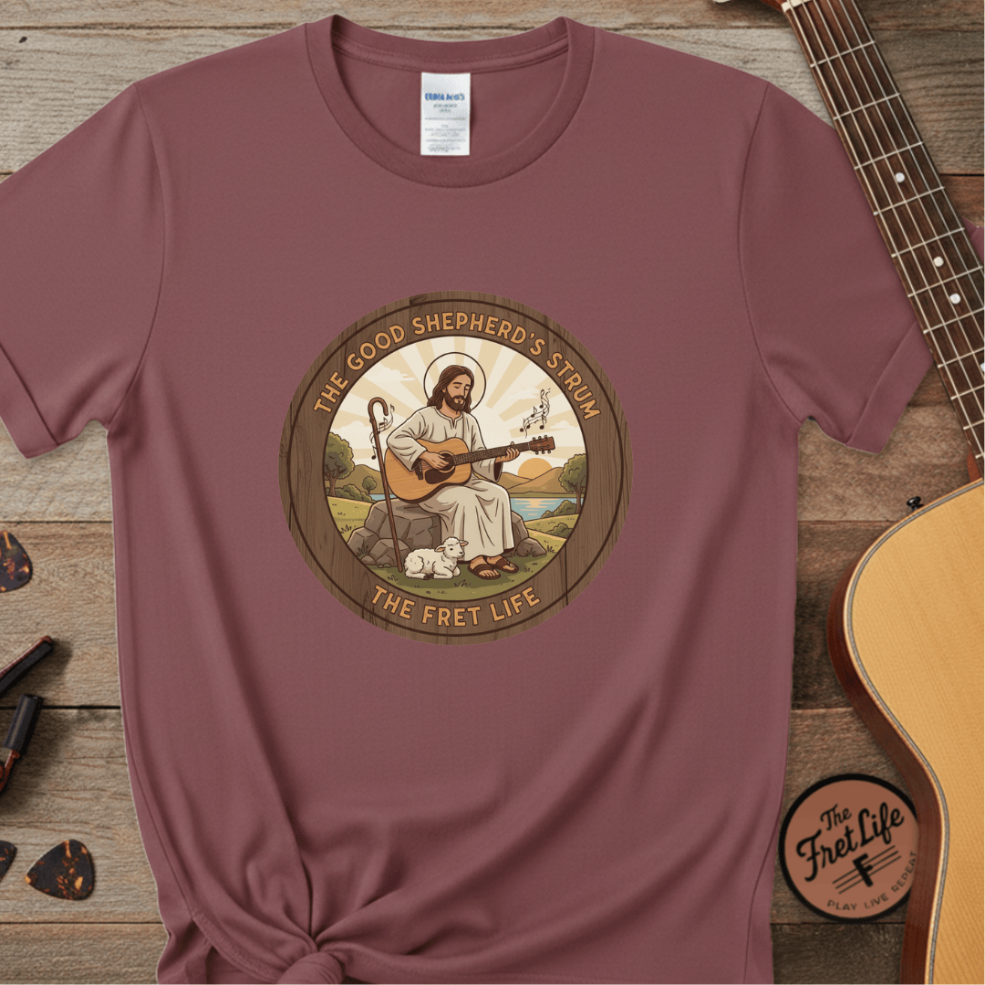 Printify T-Shirt Brick / S The Good Shepherd's Strum T-Shirt: Led by the Ultimate Musician.