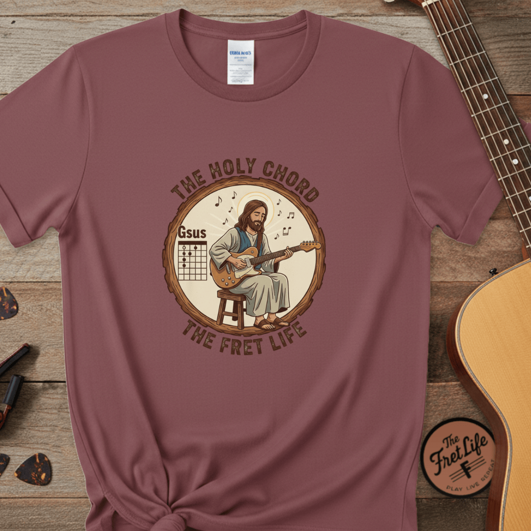Printify T-Shirt Brick / S The Holy Chord Gsus T-Shirt: Faith, Music, and the Fret Life.